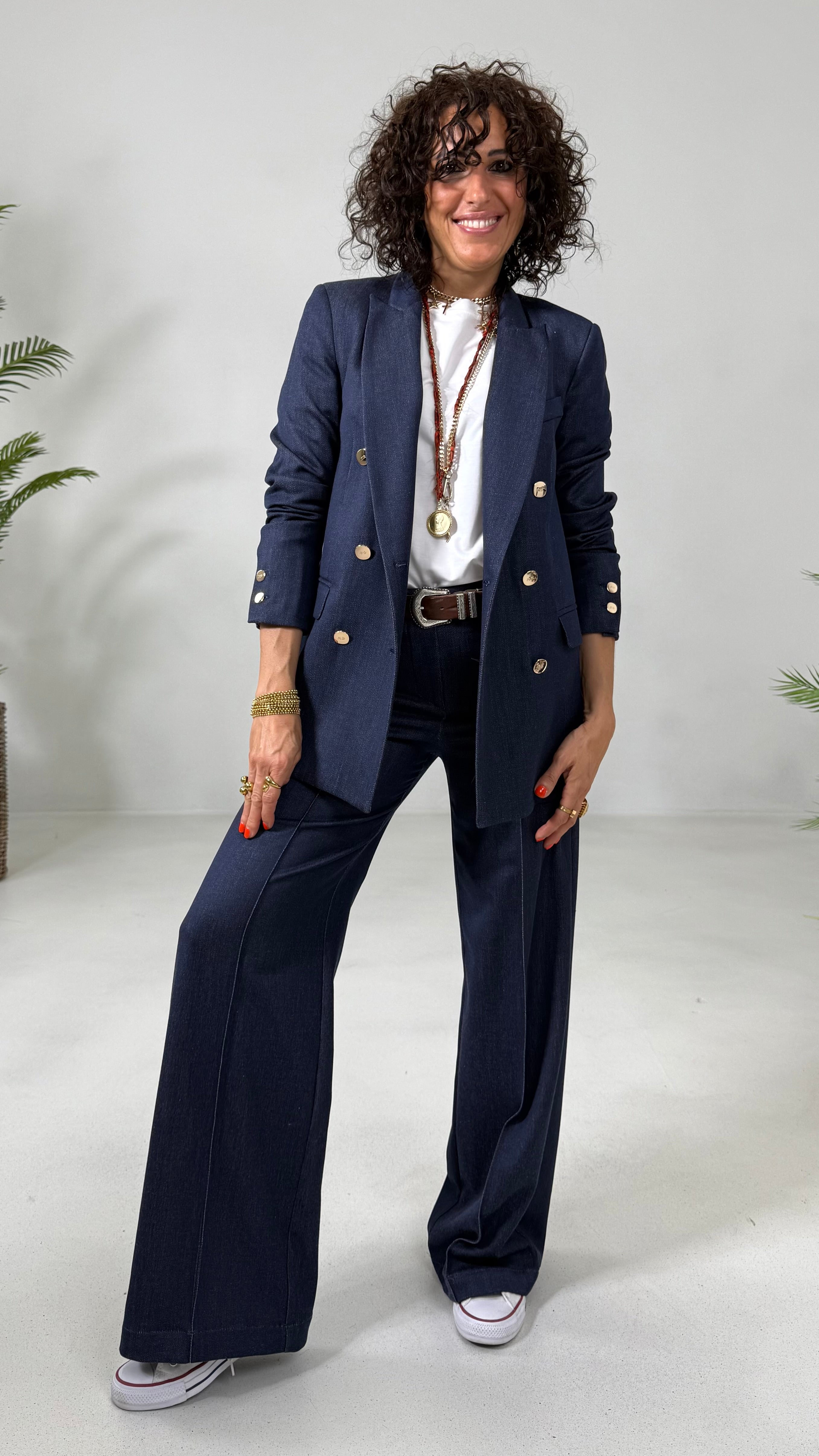 GIACCA DOPPIO PETTO IN MAGLIA TECNICA EFFETTO JEANS