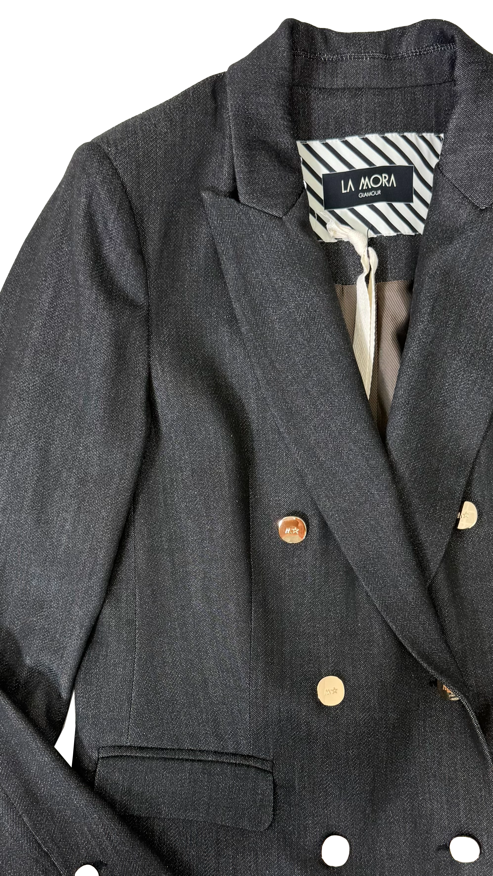 GIACCA DOPPIO PETTO IN MAGLIA TECNICA EFFETTO JEANS