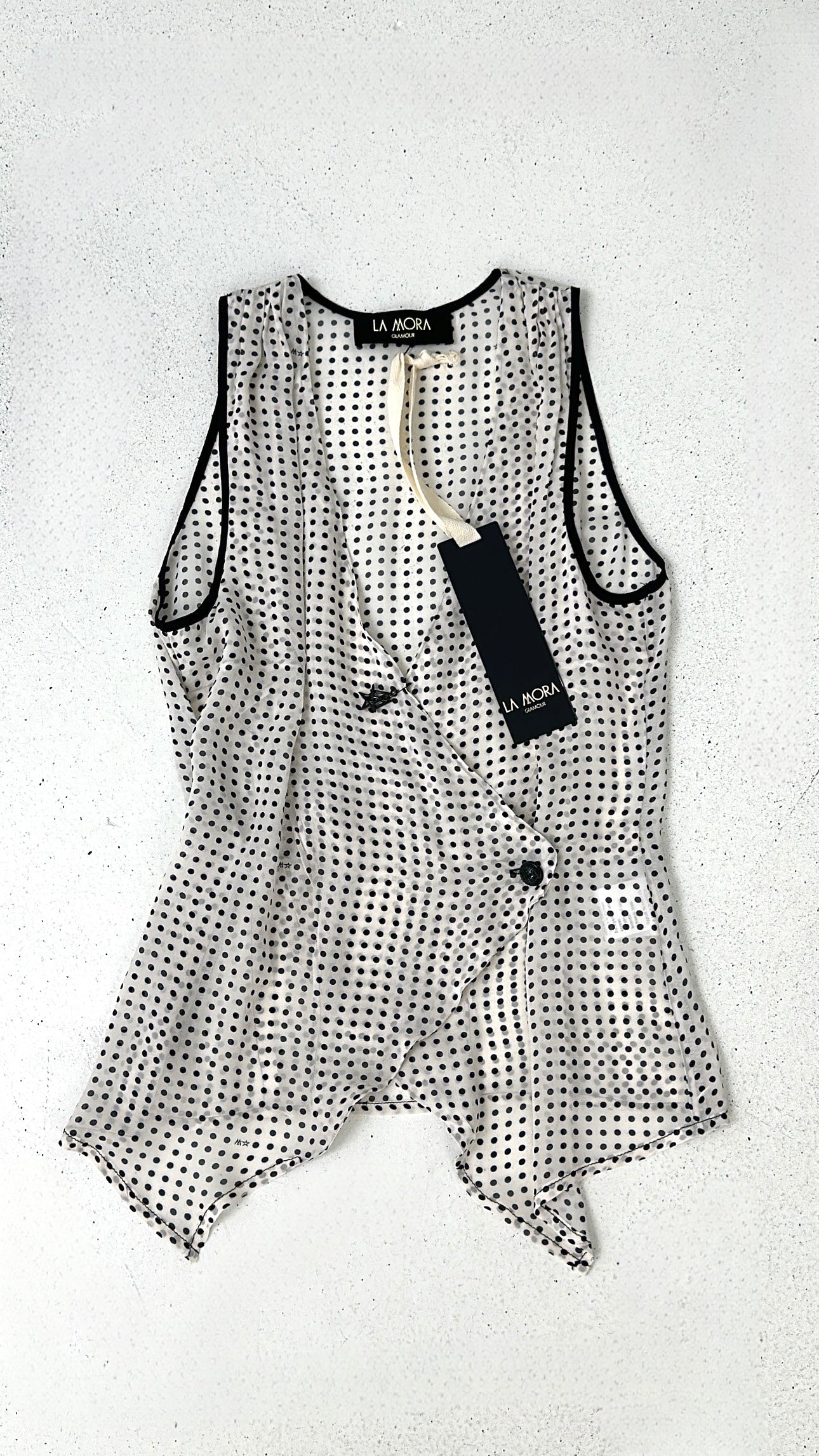 TOP SMANICATO IN GEORGETTE A POIS CORPINO INCROCIATO