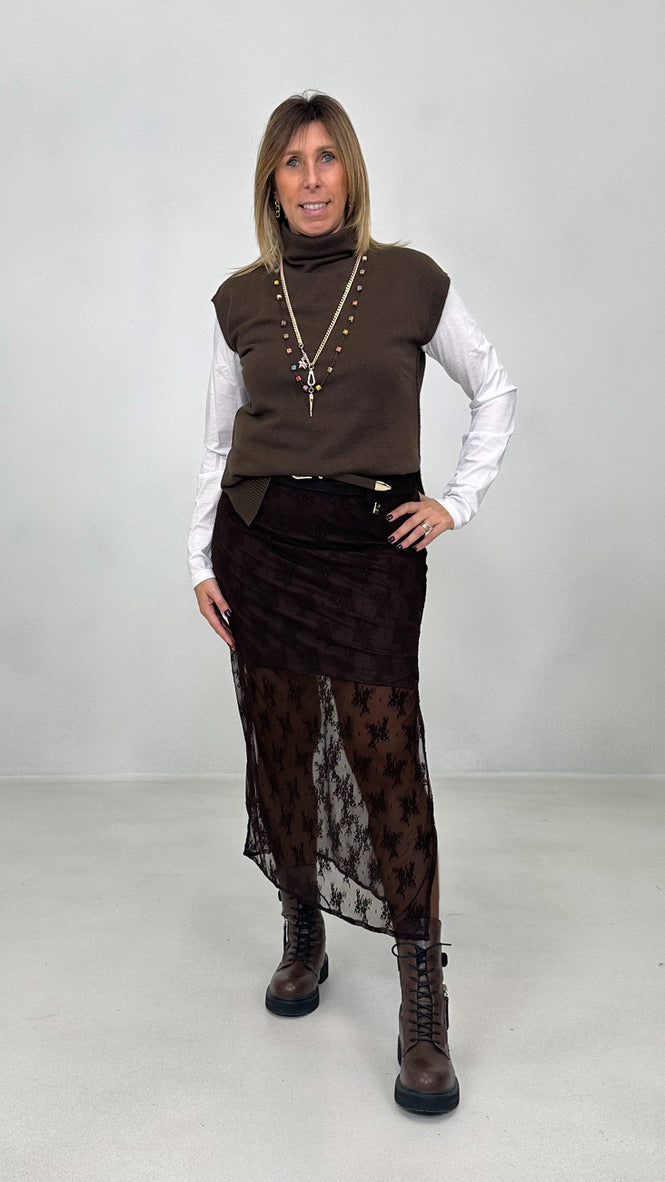 GONNA LUNGA IN PIZZO ELASTICIZZATO CON SOTTOGONNA