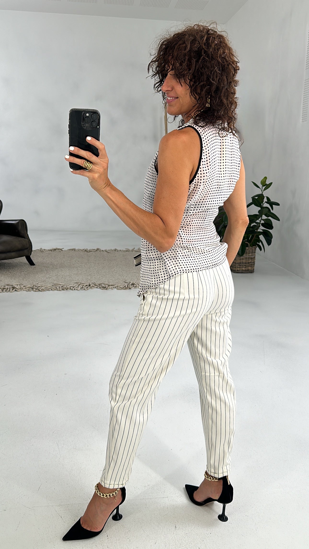 TOP SMANICATO IN GEORGETTE A POIS CORPINO INCROCIATO