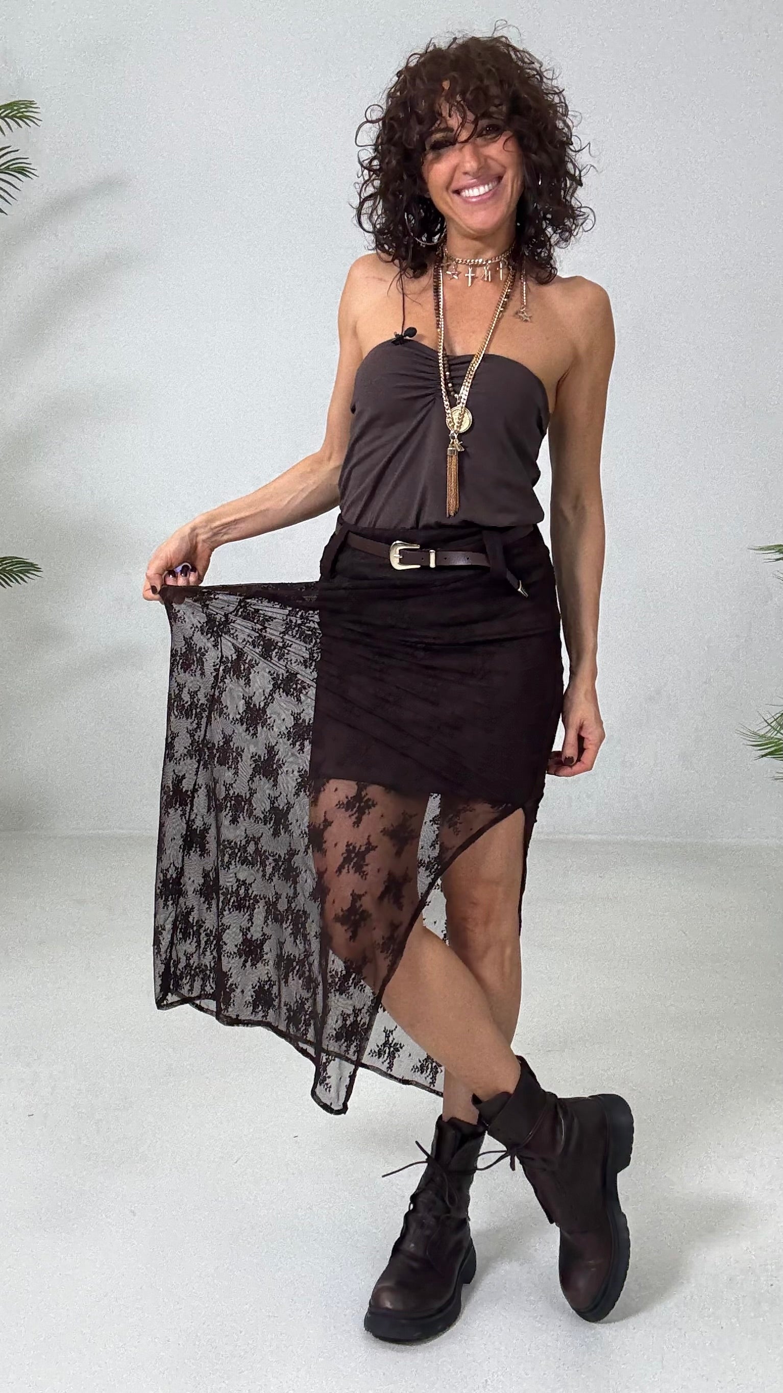 GONNA LUNGA IN PIZZO ELASTICIZZATO CON SOTTOGONNA