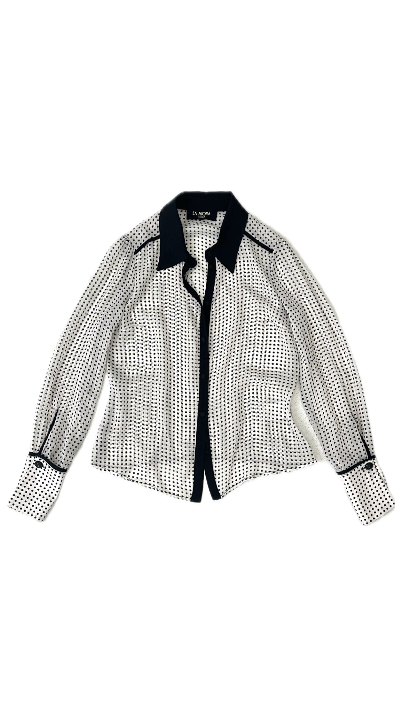 CAMICIA IN GEORGETTE A POIS CON BORDI IN CONTRASTO