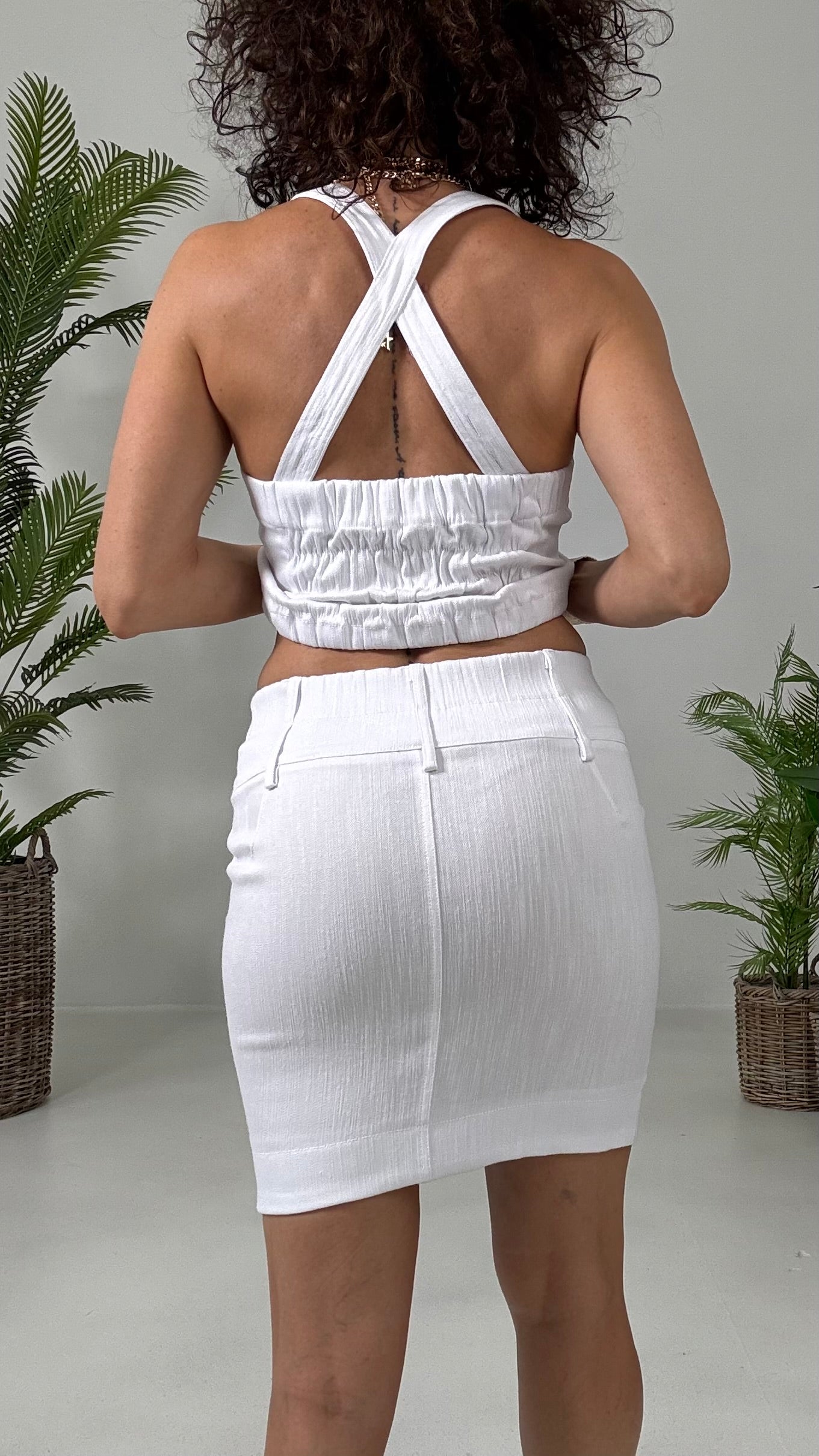 811 P25 BIANCO OTTICO GONNA TRAMA JEANS ELASTICIZZATO