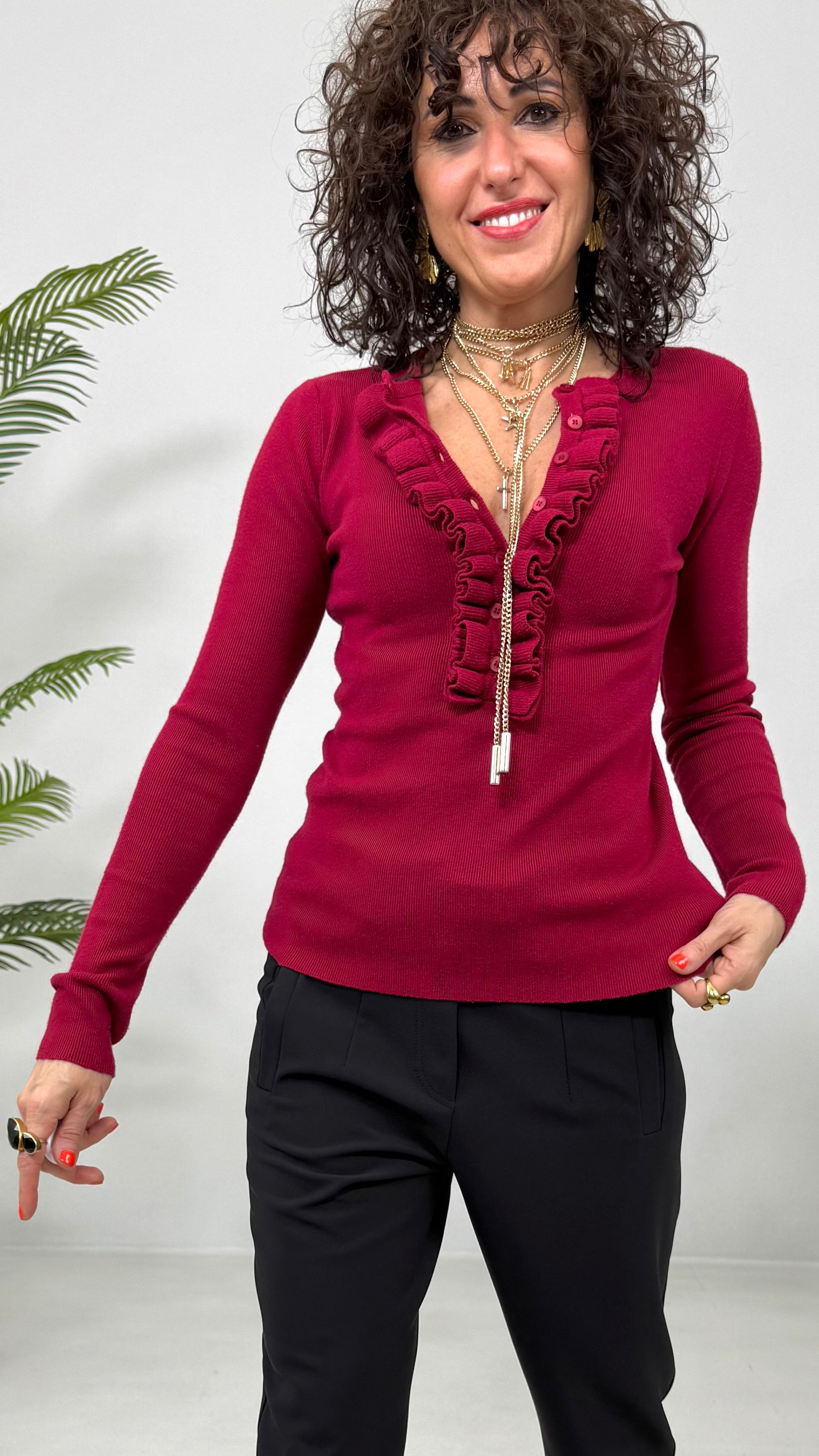 MAGLIA CON ROUCHES SU SCOLLO IN CALDA VISCOSA