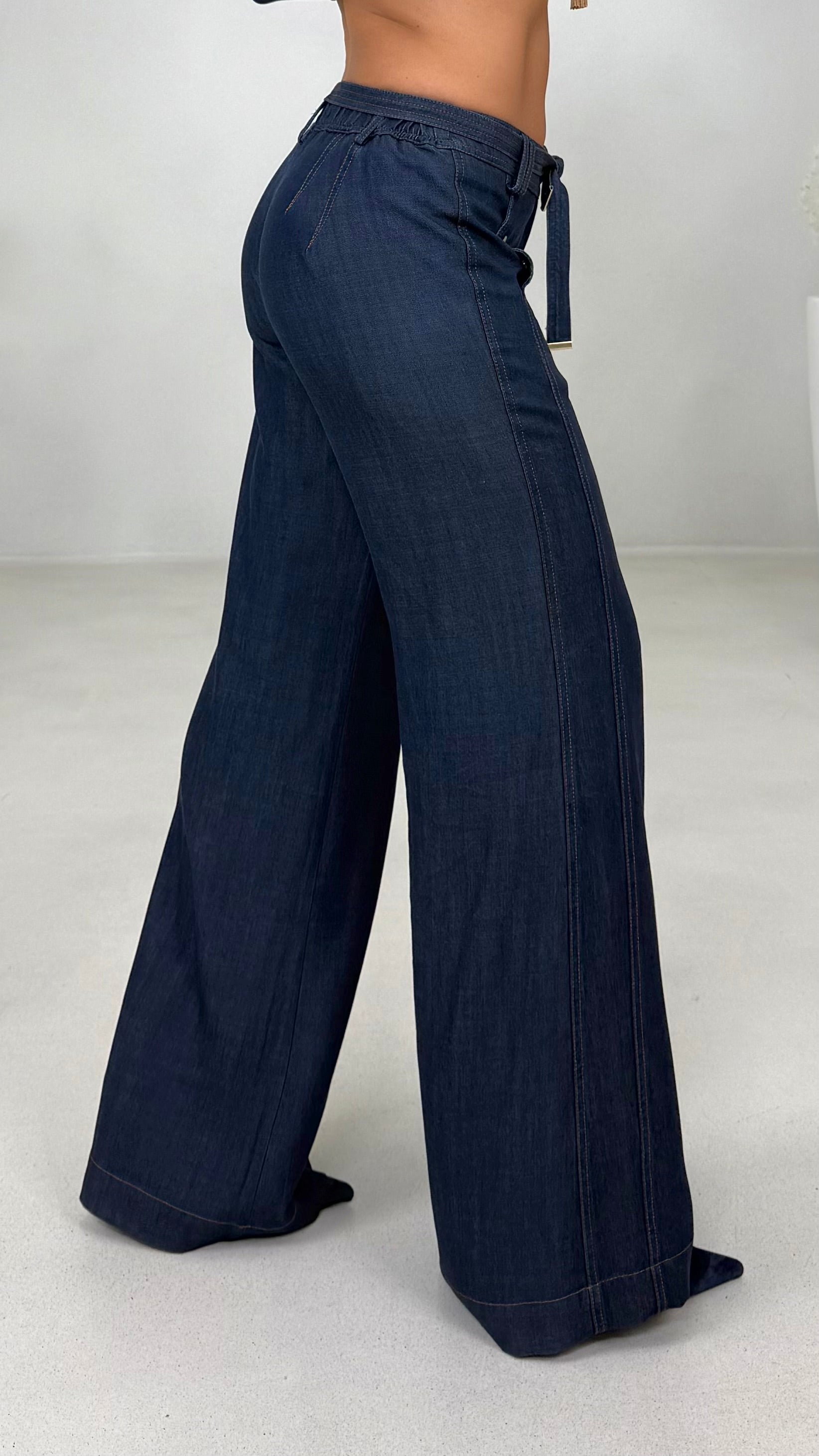 PALAZZO IN JEANS LYOCELL CON CINTURA