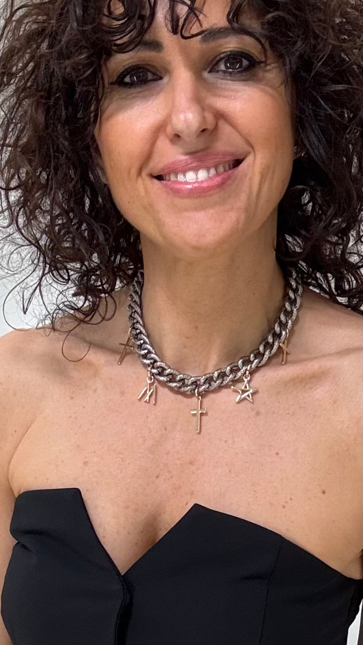 COLLANA GIROCOLLO CATENA GROSSA CON CHARS CROCI
