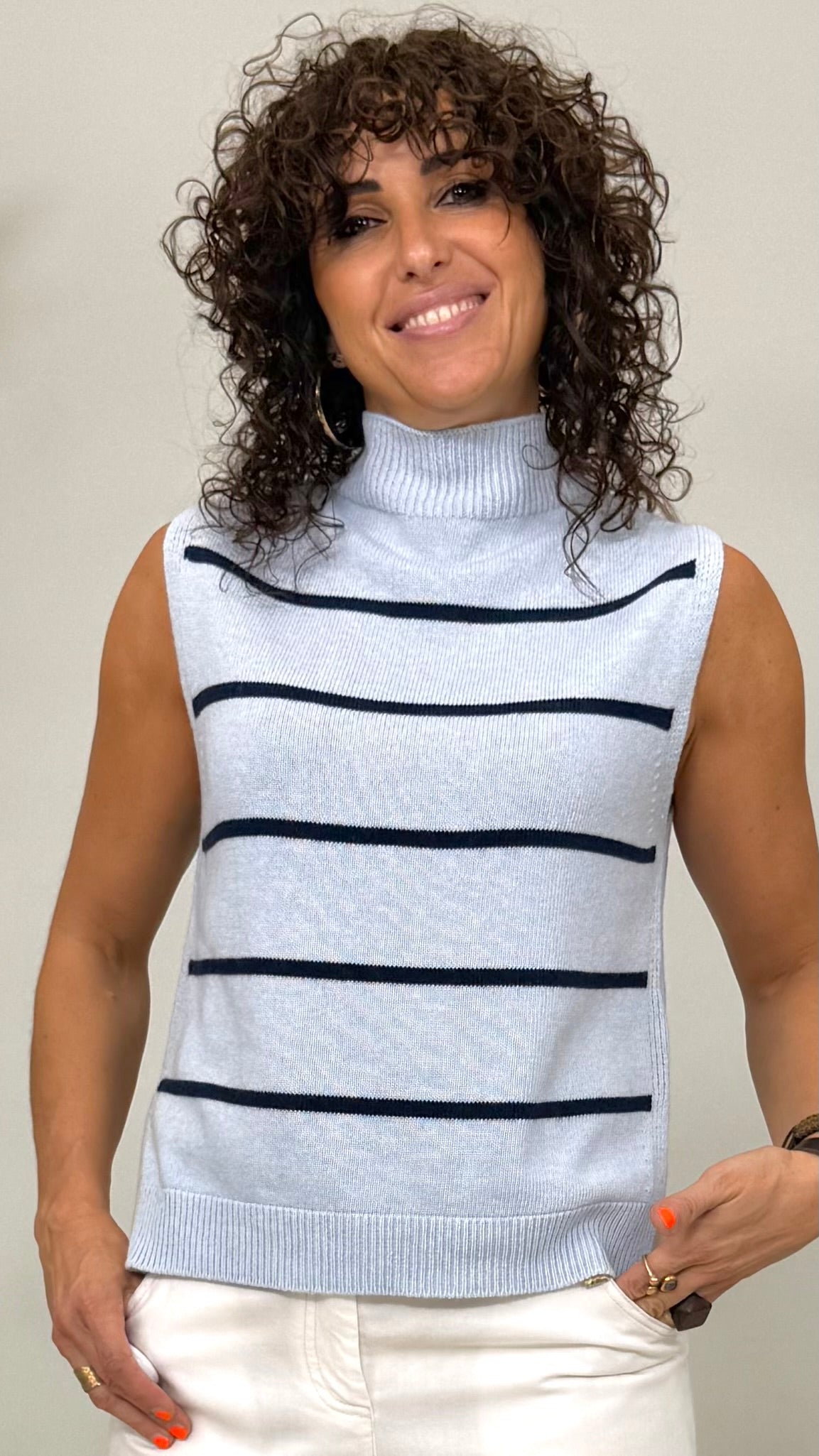 GILET A RIGHE IN MISTO CASHMERE