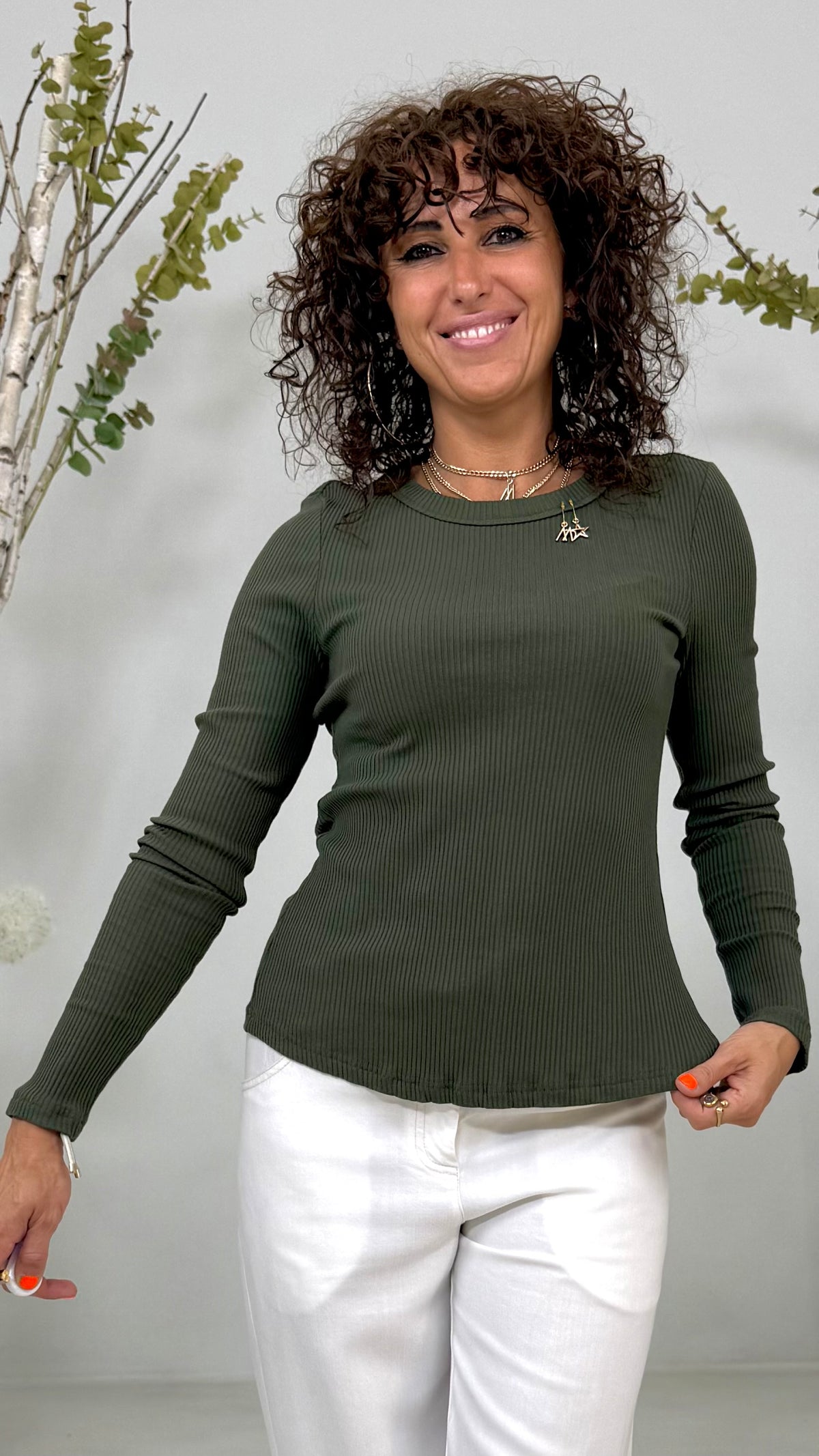T-SHIRT GIROCOLLO IN COSTINA DI COTONE MANICA LUNGA