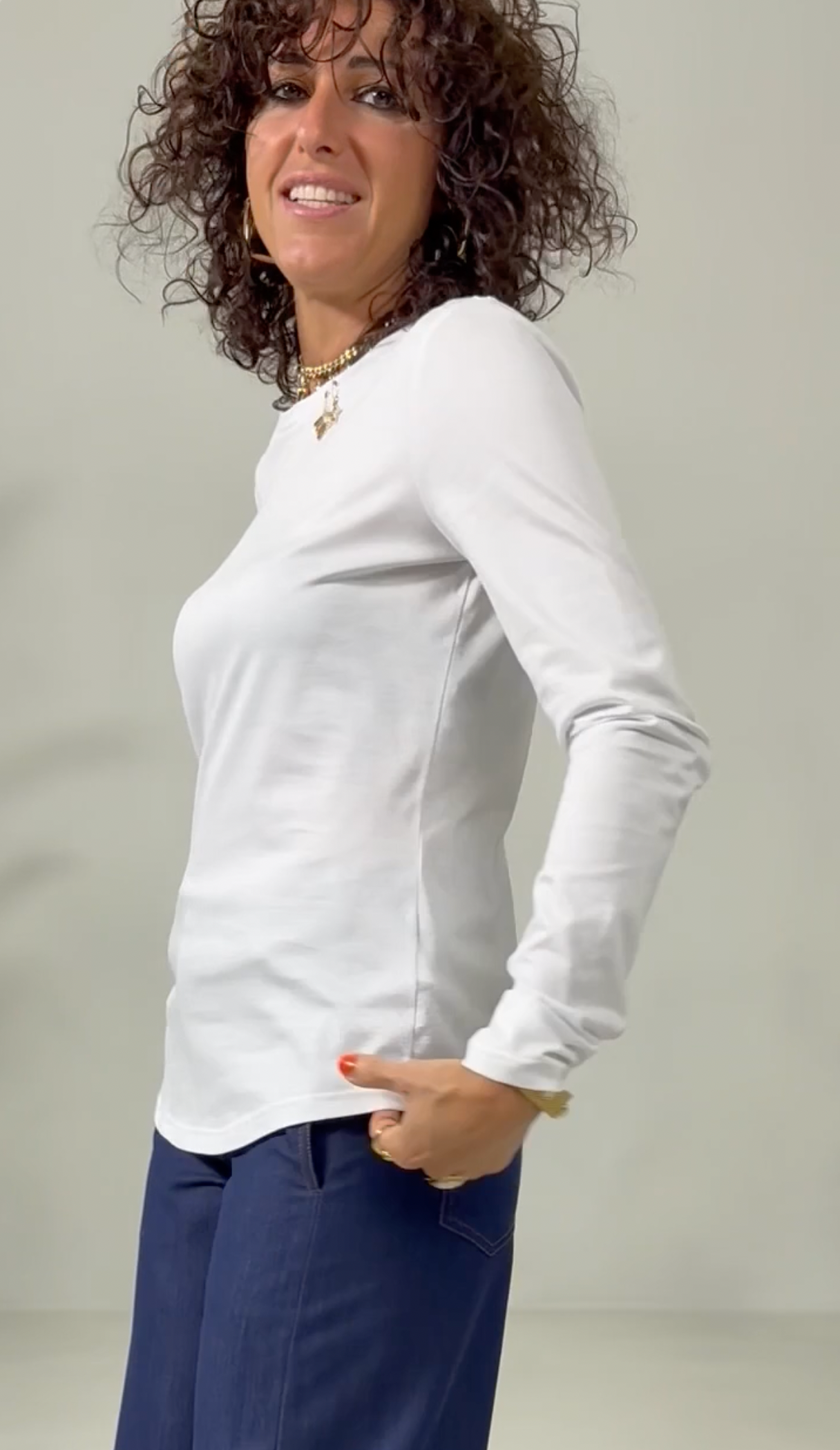 T-SHIRT BASIC MANICA LUNGA IN JERSEY DI COTONE MODAL
