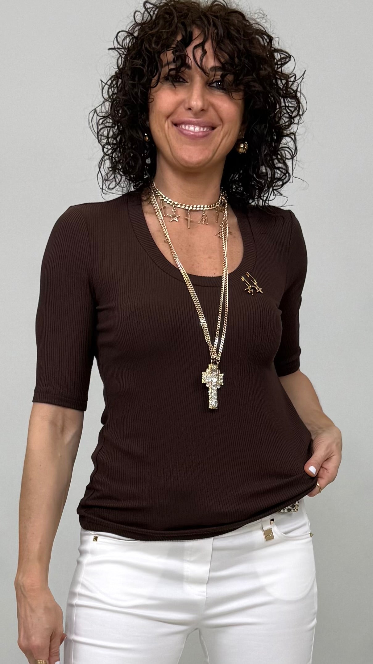 FURBA A COSTINE VISCOSA ELASTICA CON SCOLLO TONDO E MANICA AL GOMITO