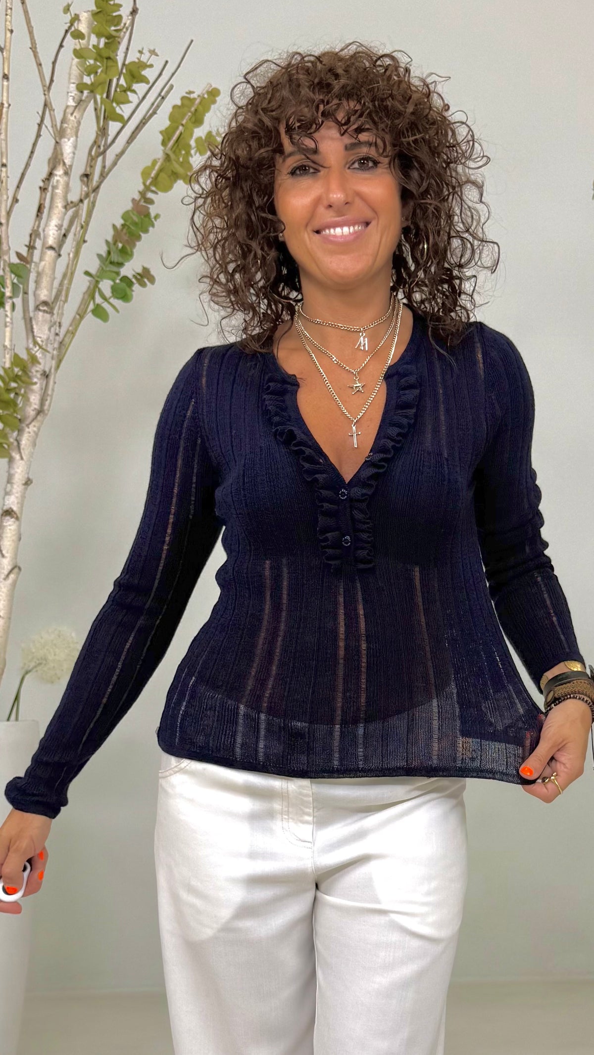 MAGLIA ROUCHES SCOLLO IN MERINOS