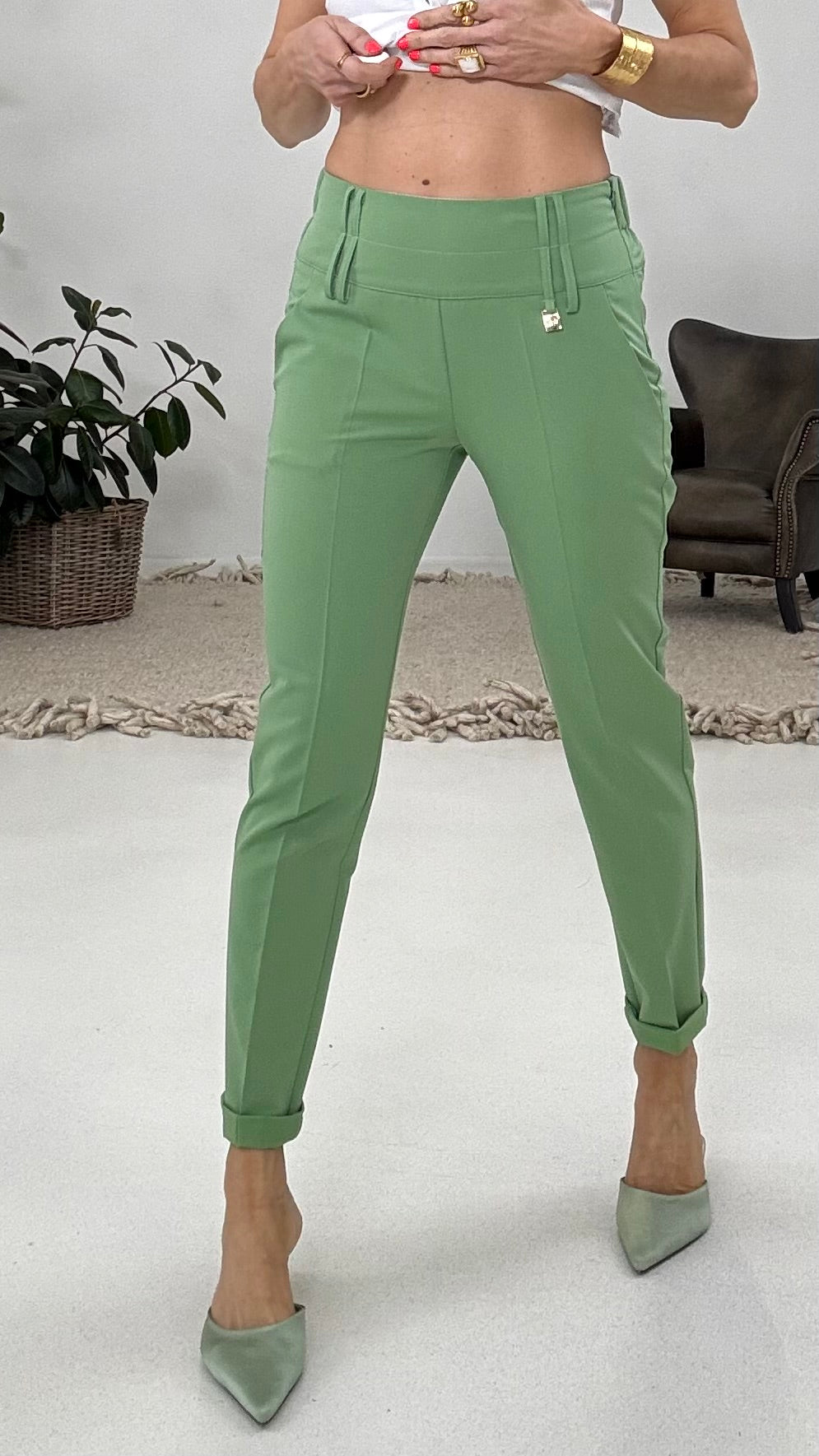 818 P25 VERDE FELCE CAROTA SLIM IN TESSUTO FLUIDO CONFORT