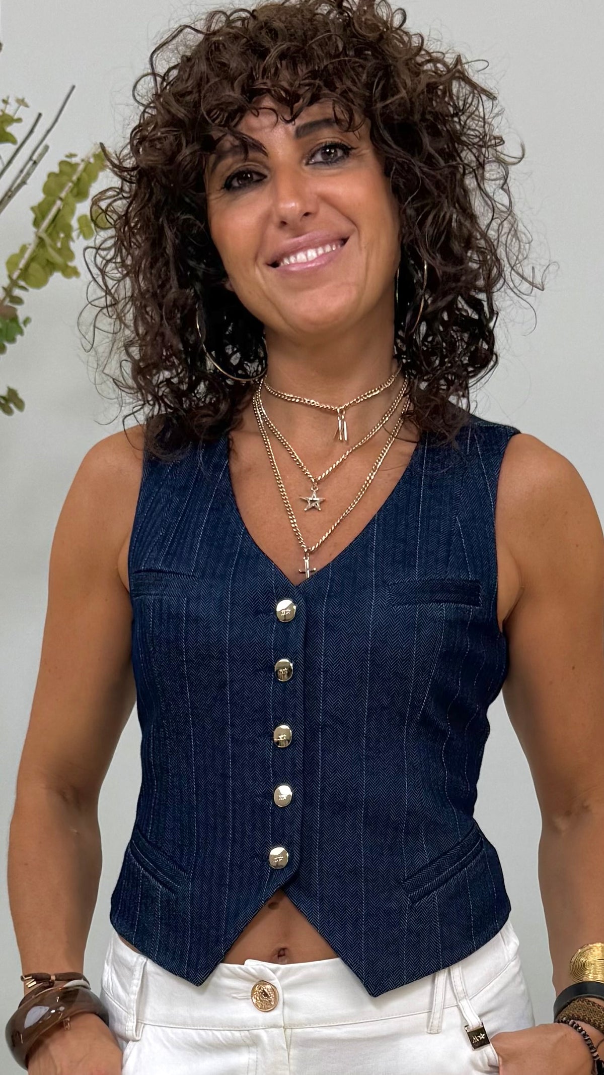 GILET IN GESSATO SPINATO IN PUNTO MILANO