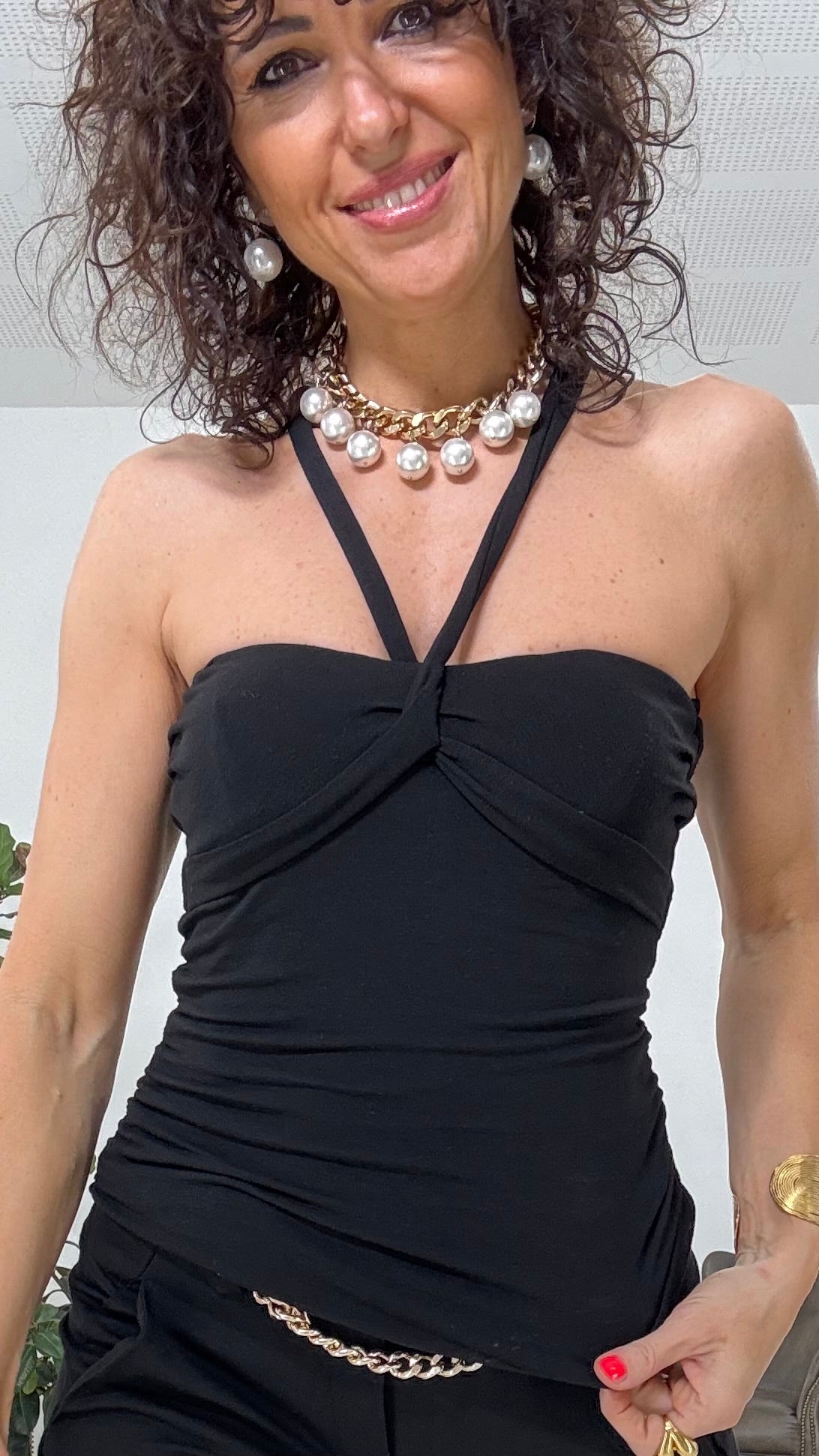 616 P25 NERO TOP SCOLLO INTRECCIO IN JERSEY NUVOLA VISCOSA