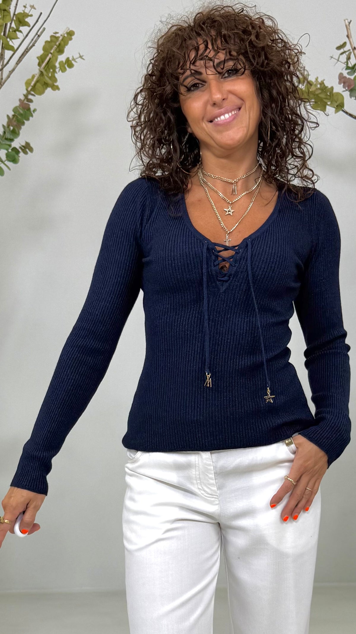 MAGLIA COSTINA SLIM SCOLLO A V LACCIO IN CALDA VISCOSA