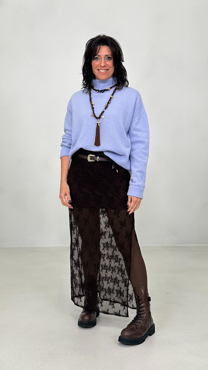 GONNA LUNGA IN PIZZO ELASTICIZZATO CON SOTTOGONNA