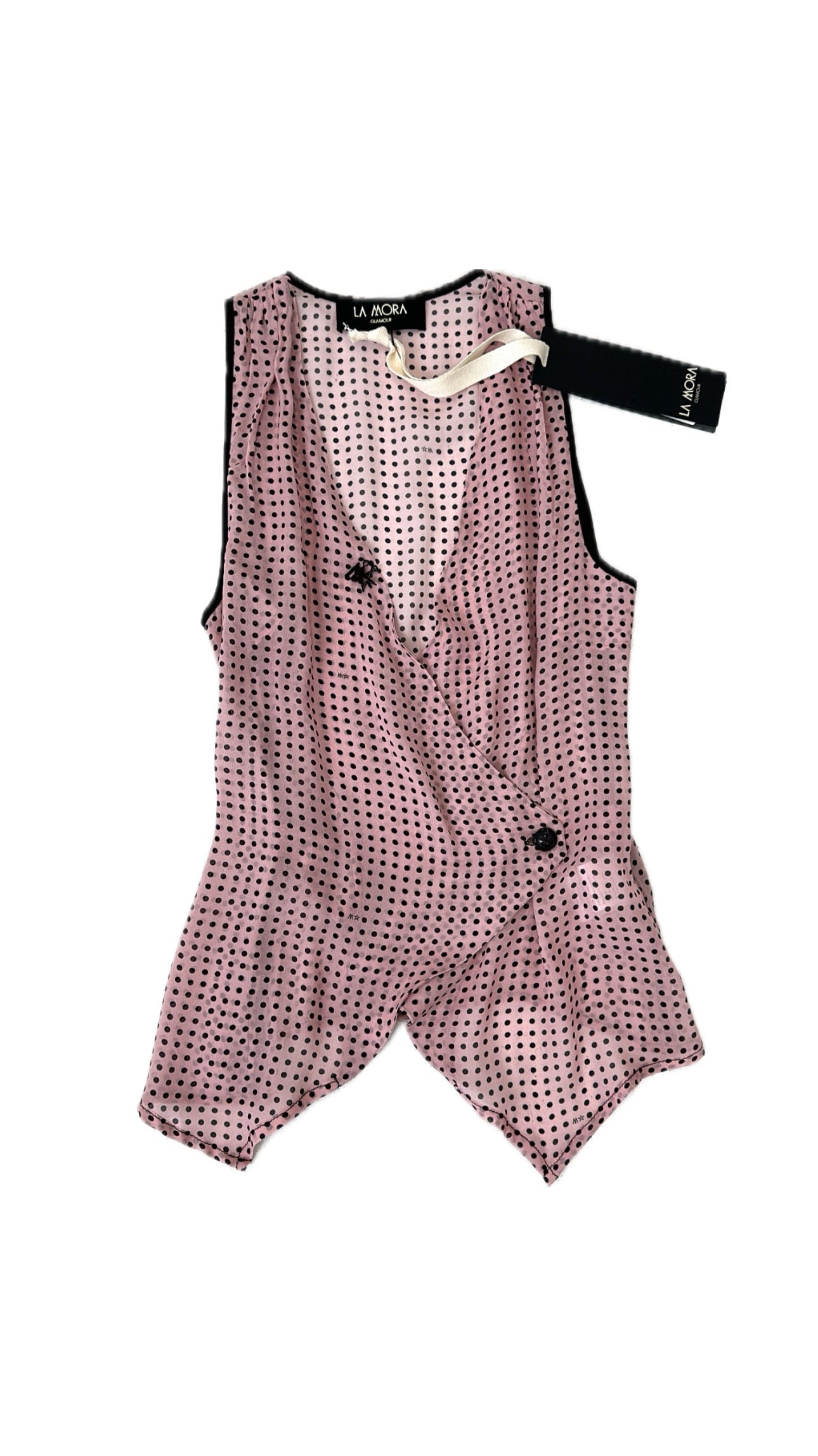 TOP SMANICATO IN GEORGETTE A POIS CORPINO INCROCIATO