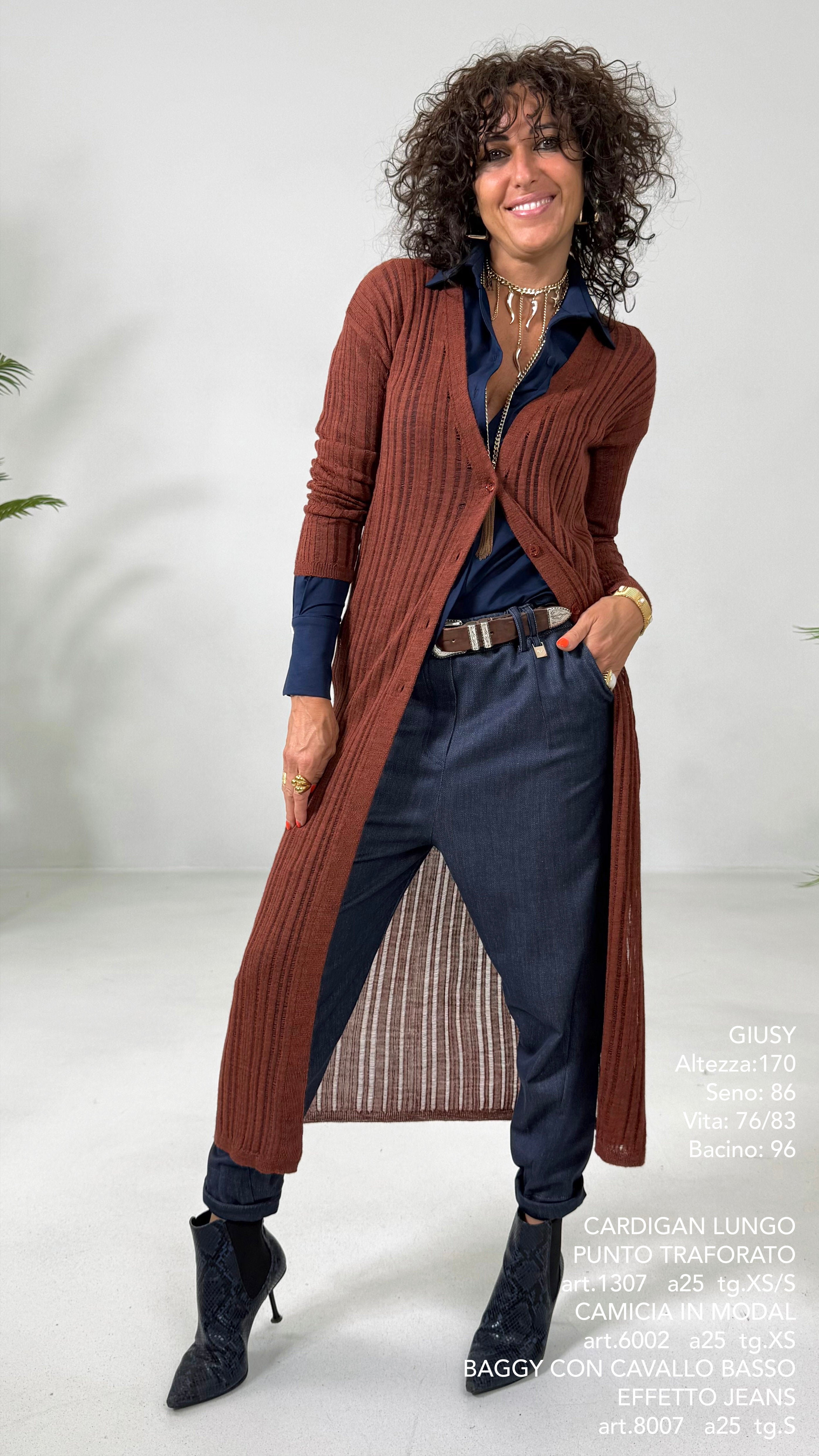 CARDIGAN LUNGO IN LANA VISCOSA PUNTO TRAFORATO