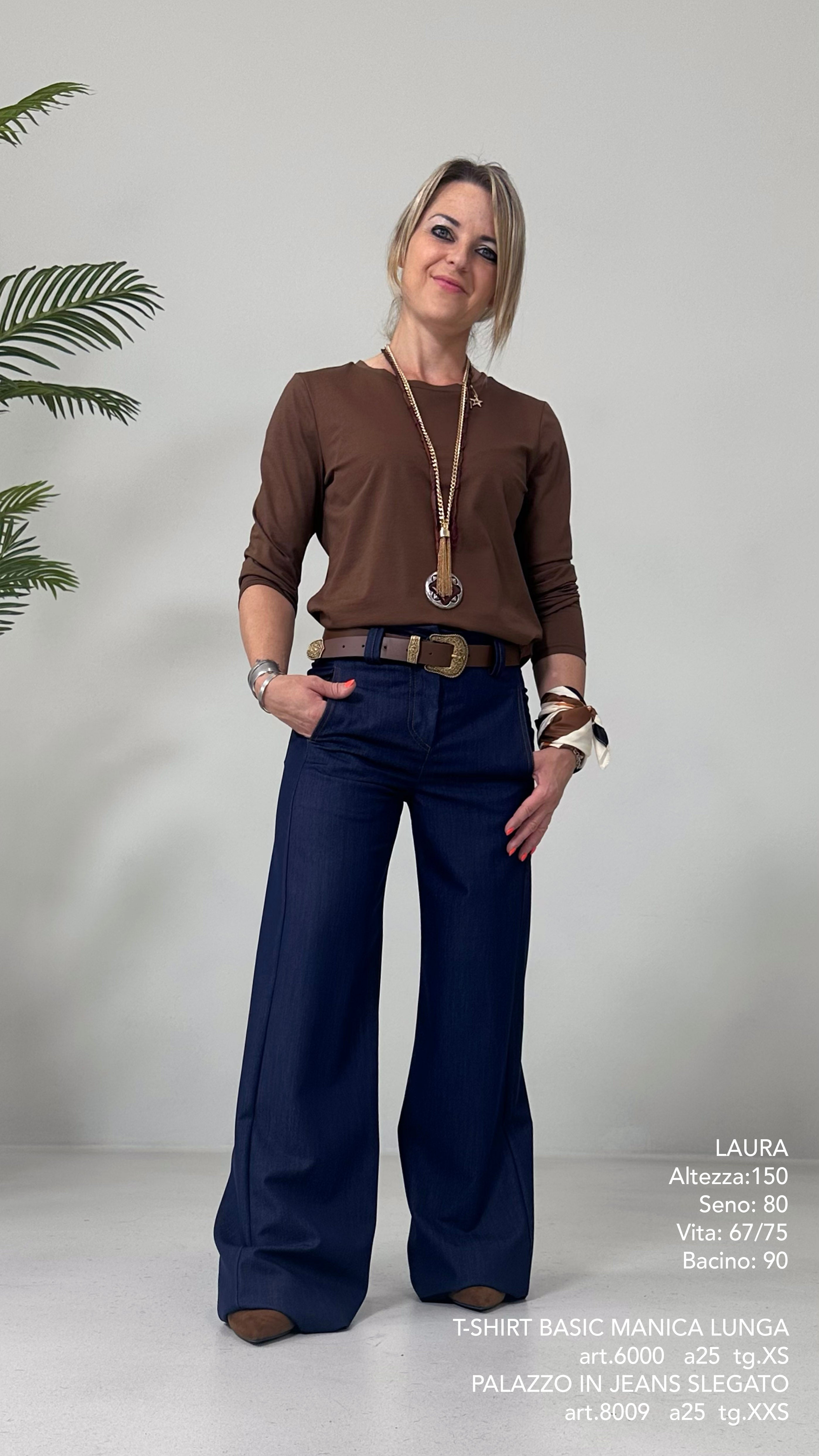 T-SHIRT BASIC MANICA LUNGA IN JERSEY DI COTONE MODAL