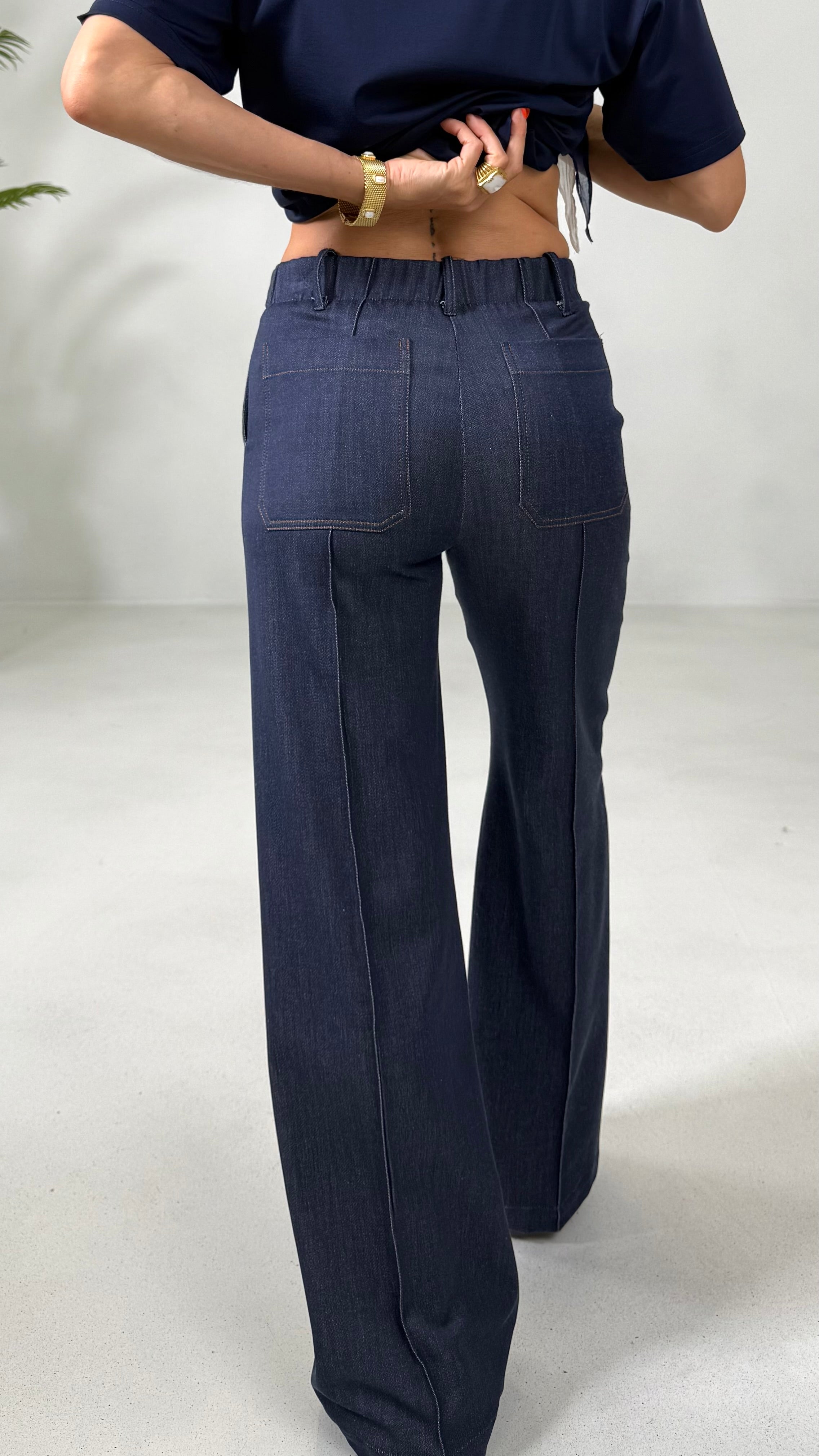 PALAZZO IN MAGLIA TECNICA EFFETTO JEANS