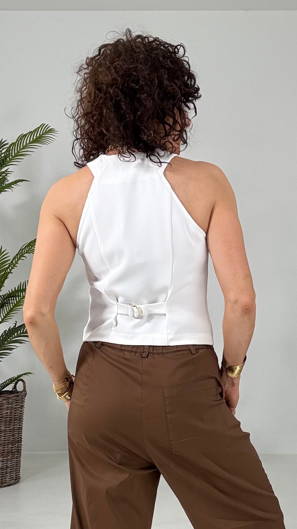 517 P25 BIANCO GILET CON SCOLLO AMERICANA IN CADY