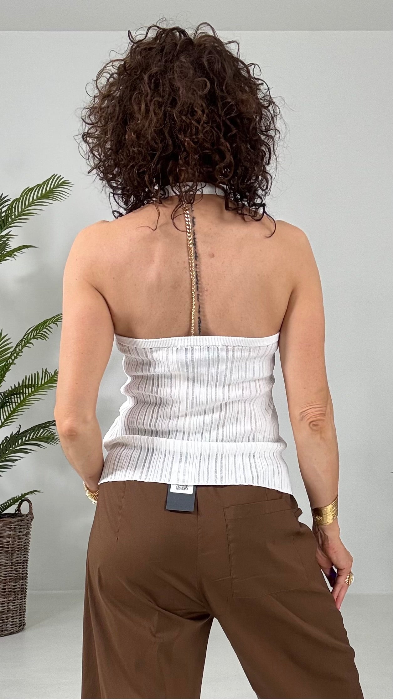 131 P25 BIANCO TOP SCOLLO AMERICANA IN COSTINA LARGA VISCOSA ELASTICA