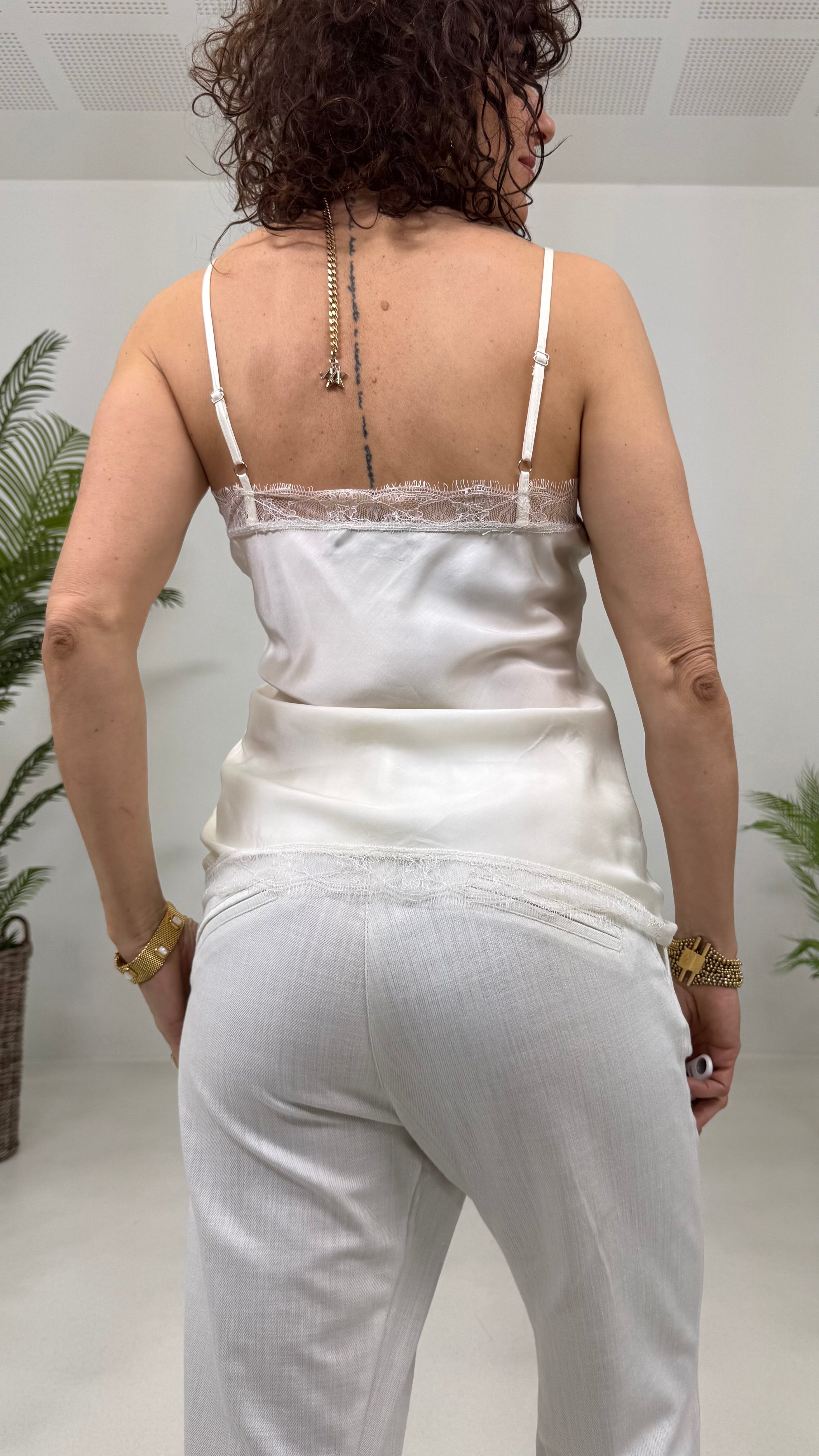 TOP LINGERIE IN RASO DI VISCOSA CON PIZZO