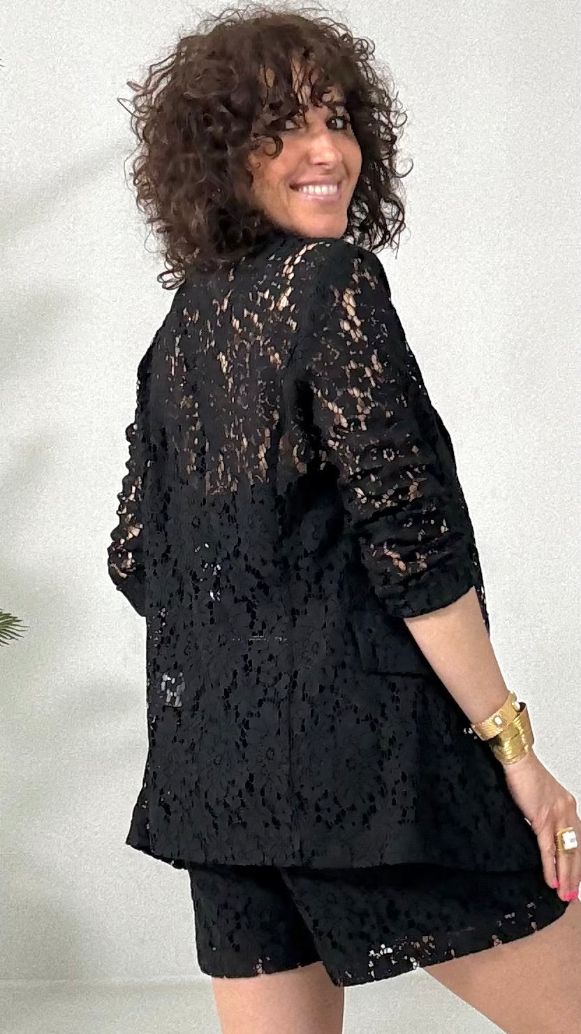 518 P25 NERO GIACCA BLAZER IN PIZZO DI COTONE