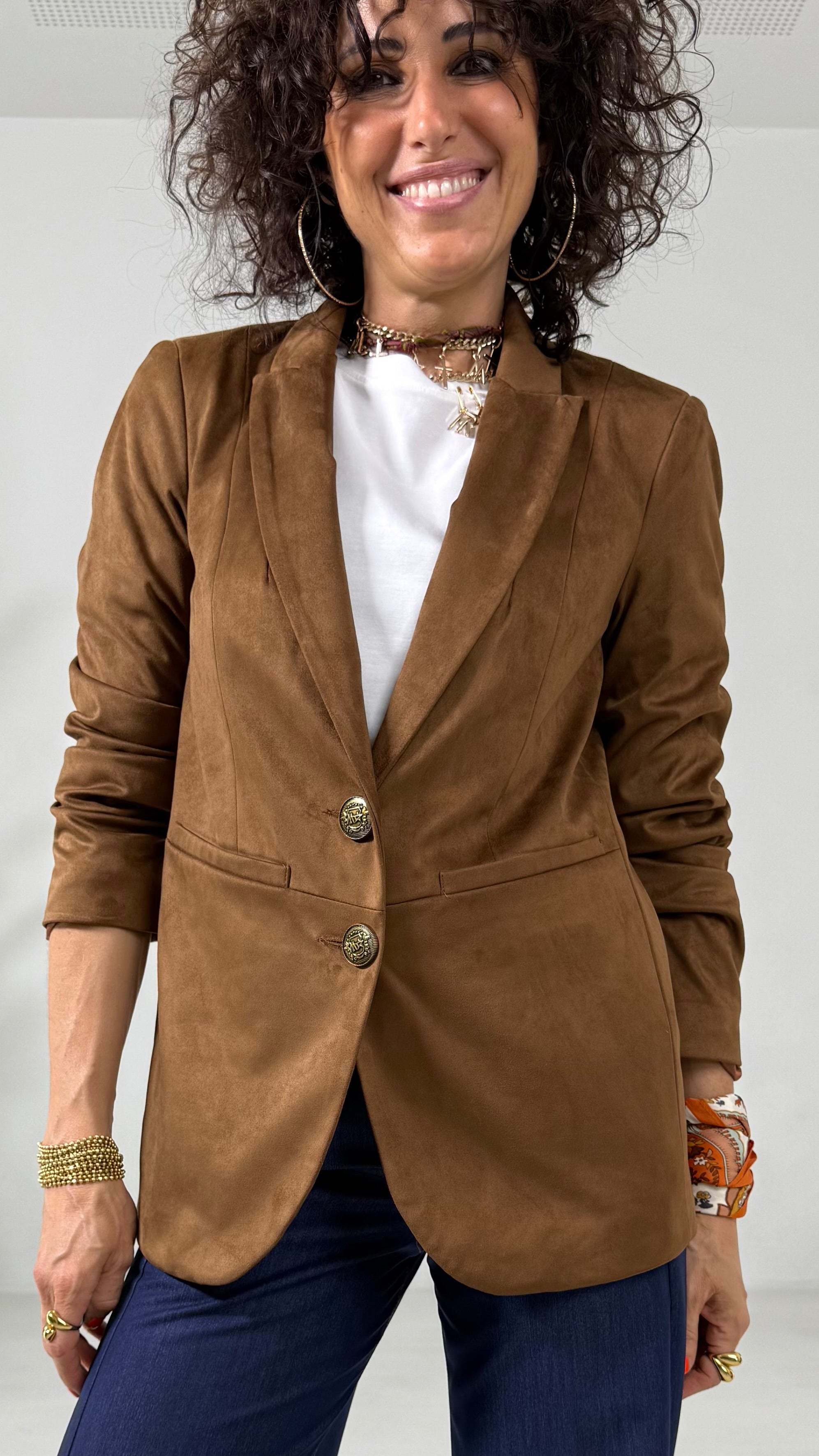 GIACCA BLAZER IN DAINETTO EFFETTO CAMOSCIO CON FODERA CANGIANTE
