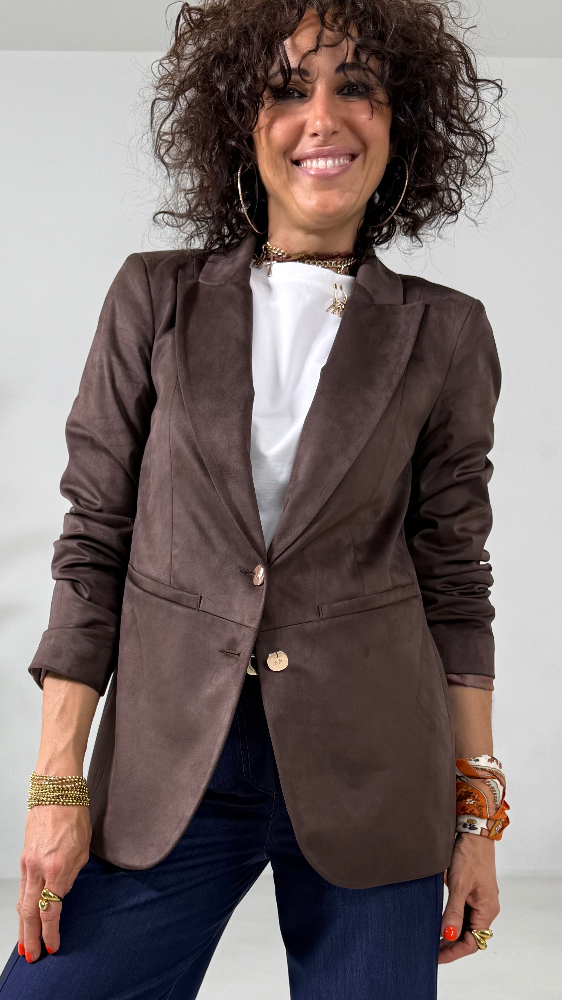 GIACCA BLAZER IN DAINETTO EFFETTO CAMOSCIO CON FODERA CANGIANTE