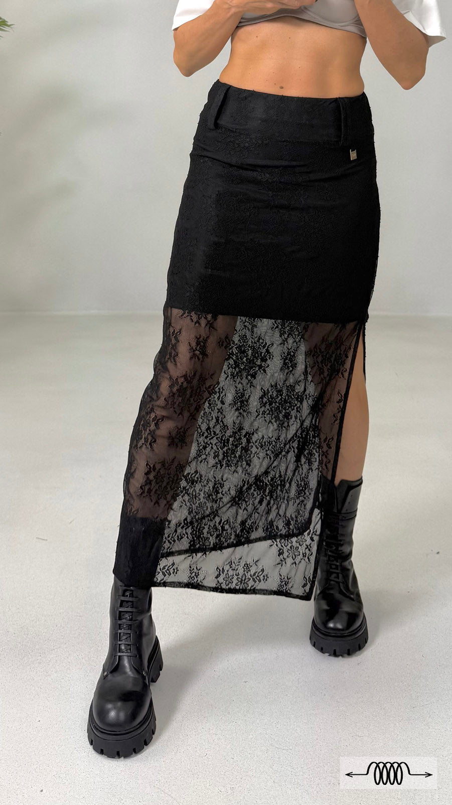 GONNA LUNGA IN PIZZO ELASTICIZZATO CON SOTTOGONNA
