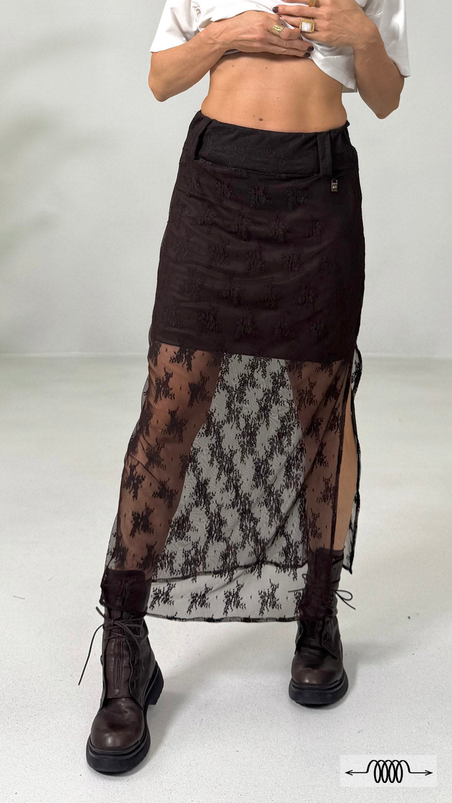 GONNA LUNGA IN PIZZO ELASTICIZZATO CON SOTTOGONNA