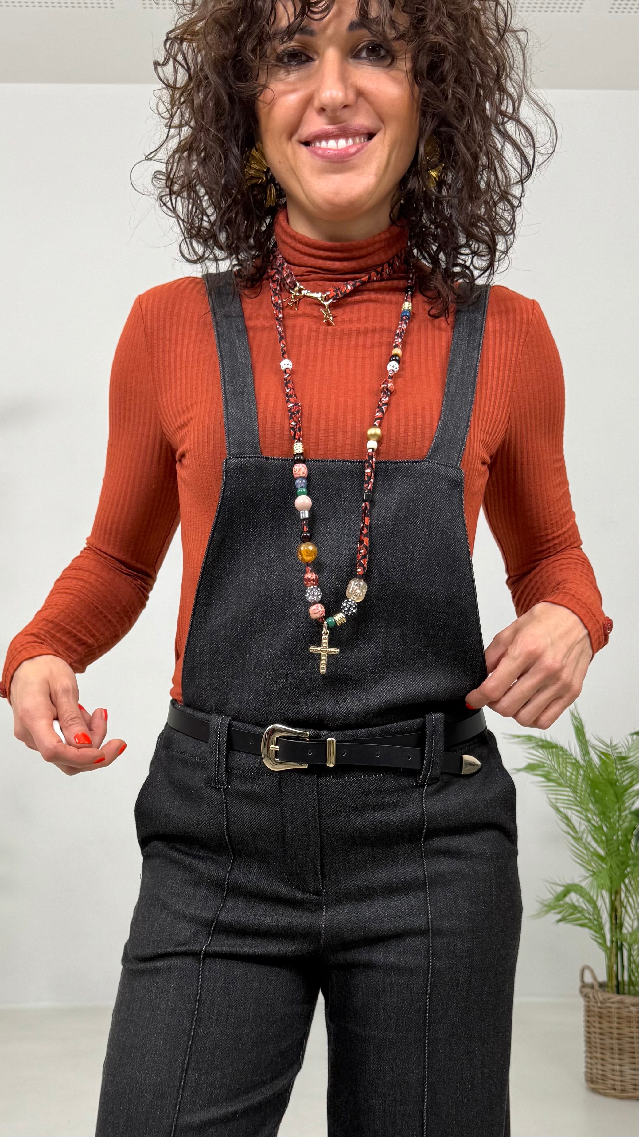 PETTORINA PER EFFETTO SALOPETTE IN MAGLIA TECNICA EFFETTO JEANS