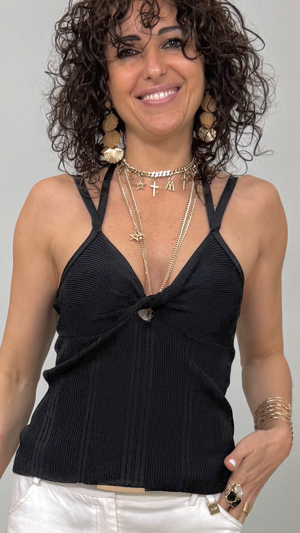 TOP COPPE CON NODO IN FILATO VISCOSA ELASTICA