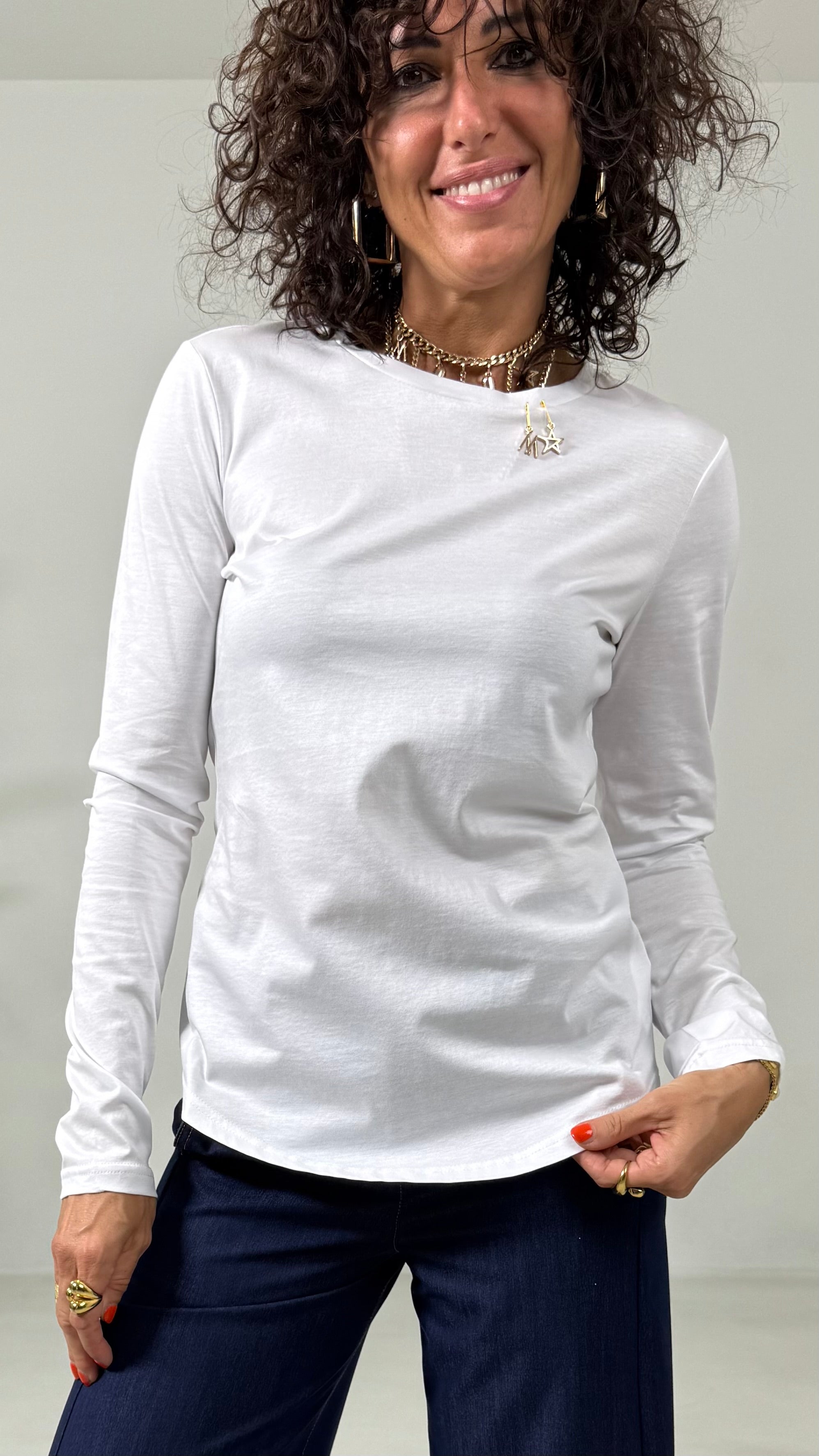 T-SHIRT BASIC MANICA LUNGA IN JERSEY DI COTONE MODAL