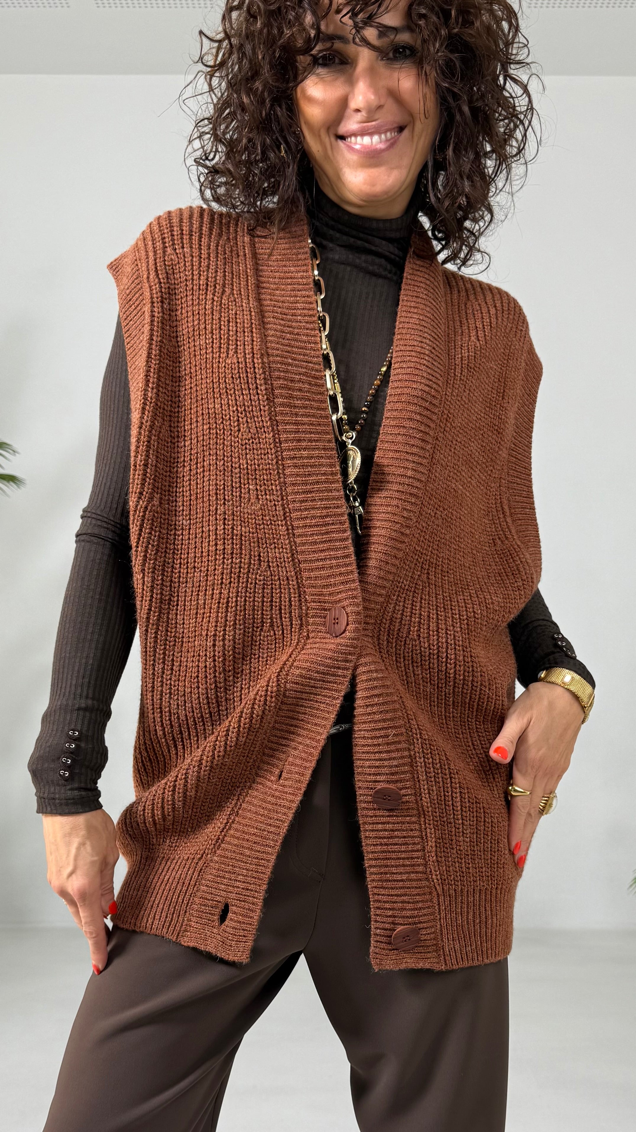GILET LUNGO IN MISTO LANA E ALPACA