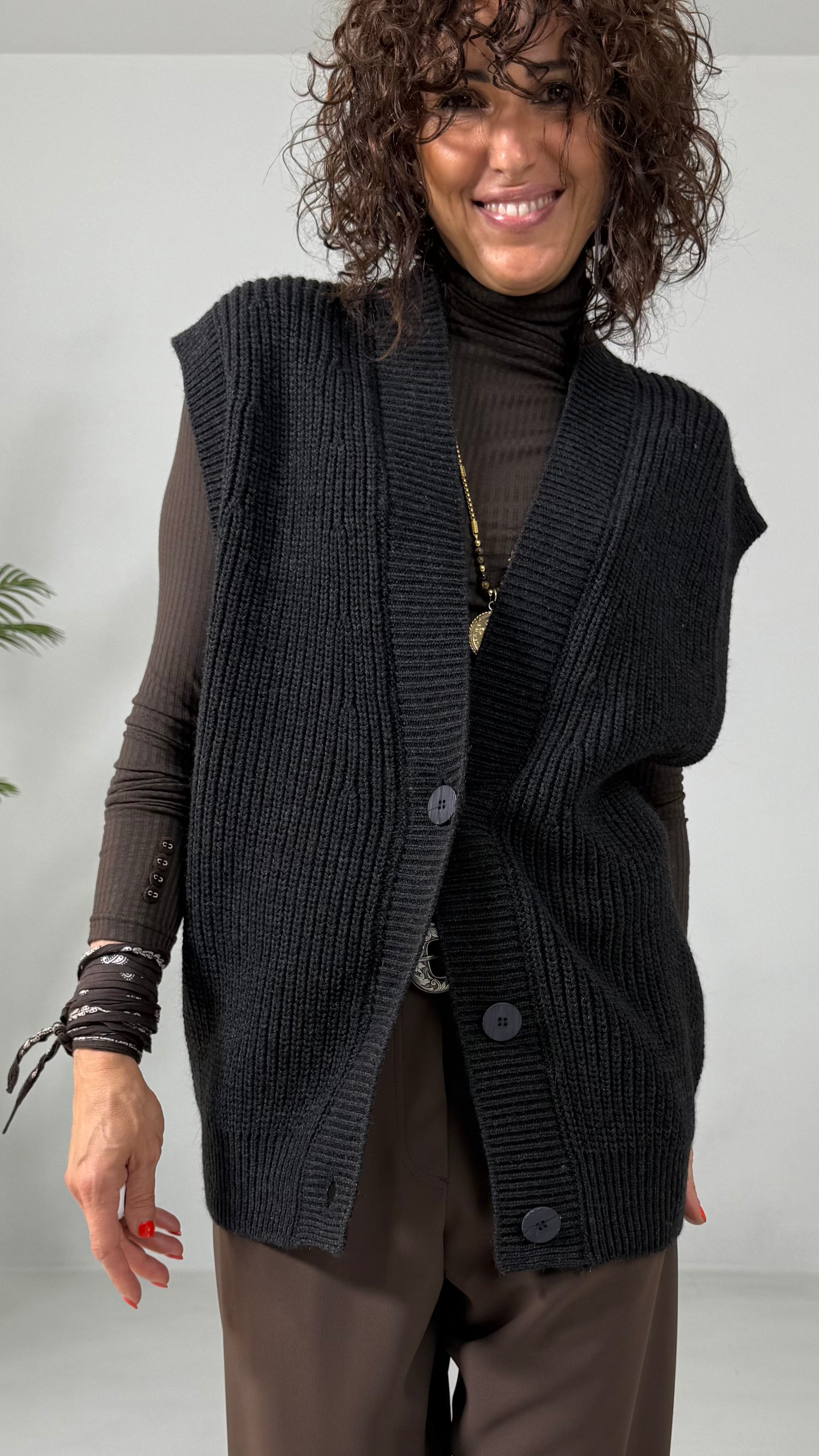 GILET LUNGO IN MISTO LANA E ALPACA