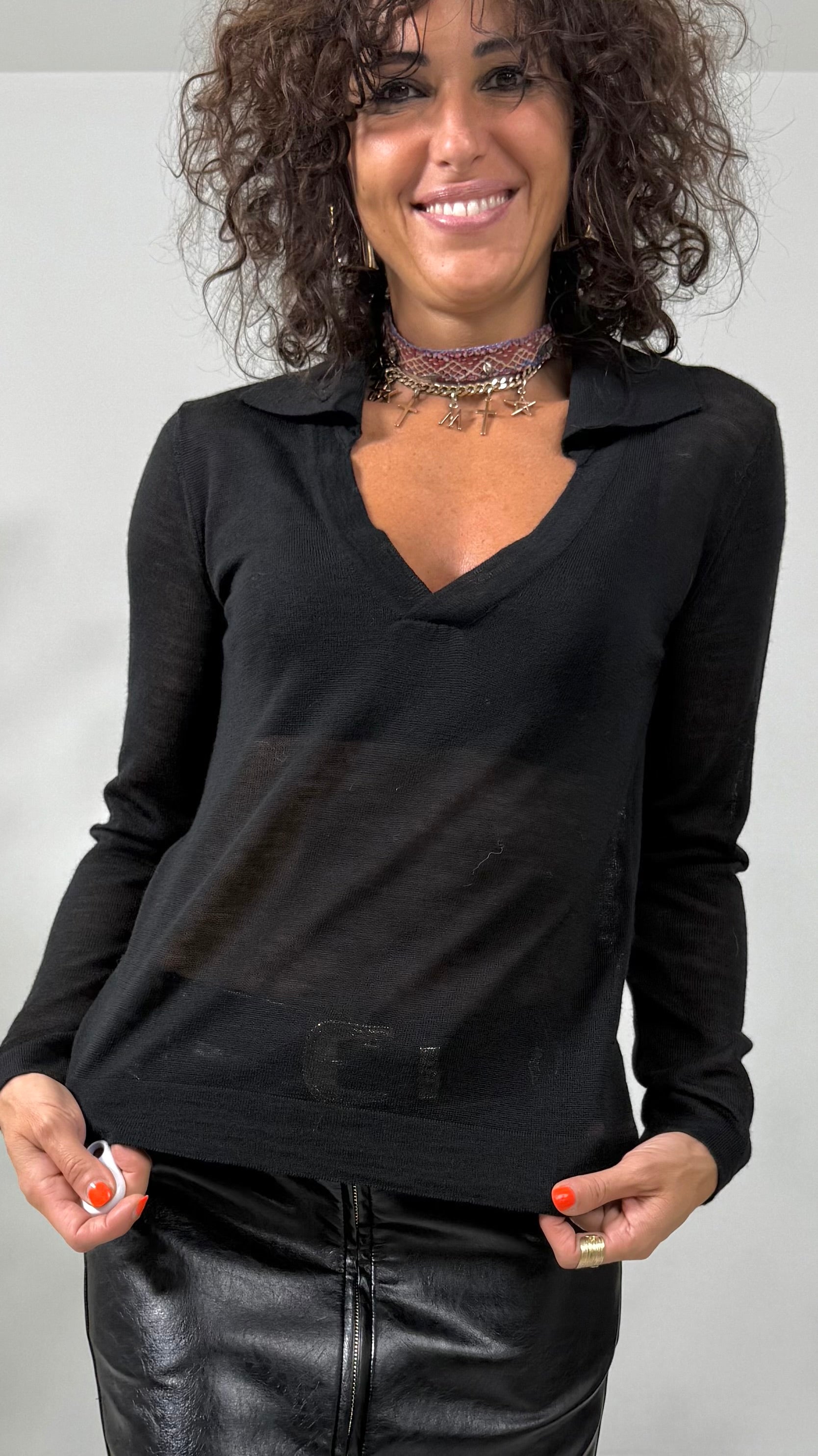 MAGLIA COLLO A POLO IN LANA VISCOSA