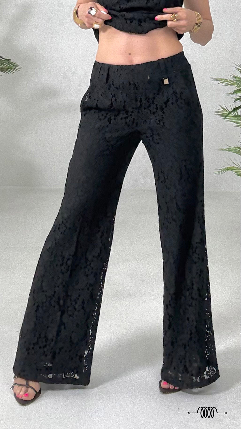 833 P25 NERO PANTALONE PALAZZO IN PIZZO DI COTONE