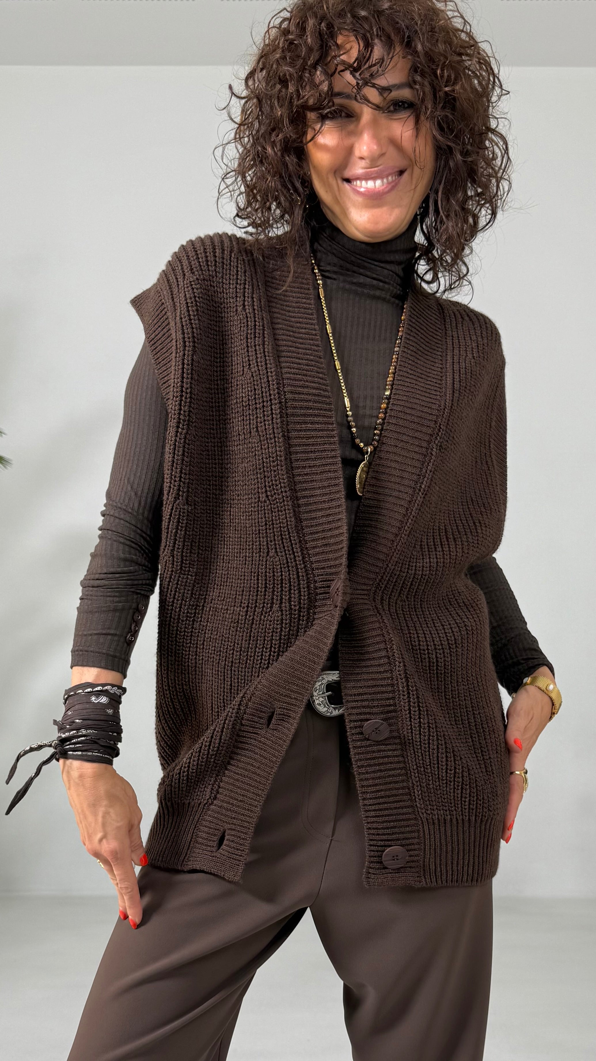 GILET LUNGO IN MISTO LANA E ALPACA