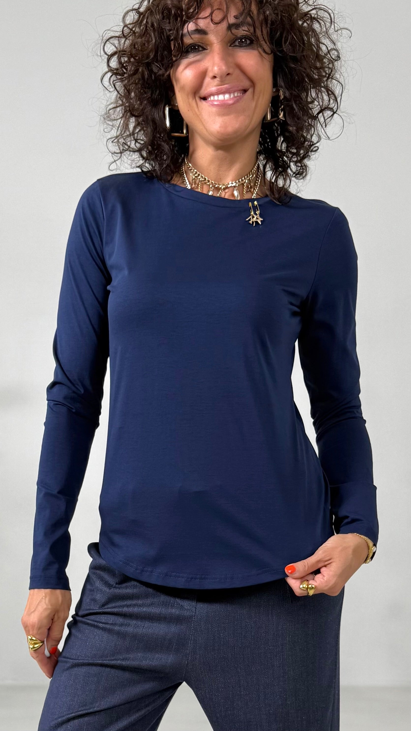 T-SHIRT BASIC MANICA LUNGA IN JERSEY DI COTONE MODAL