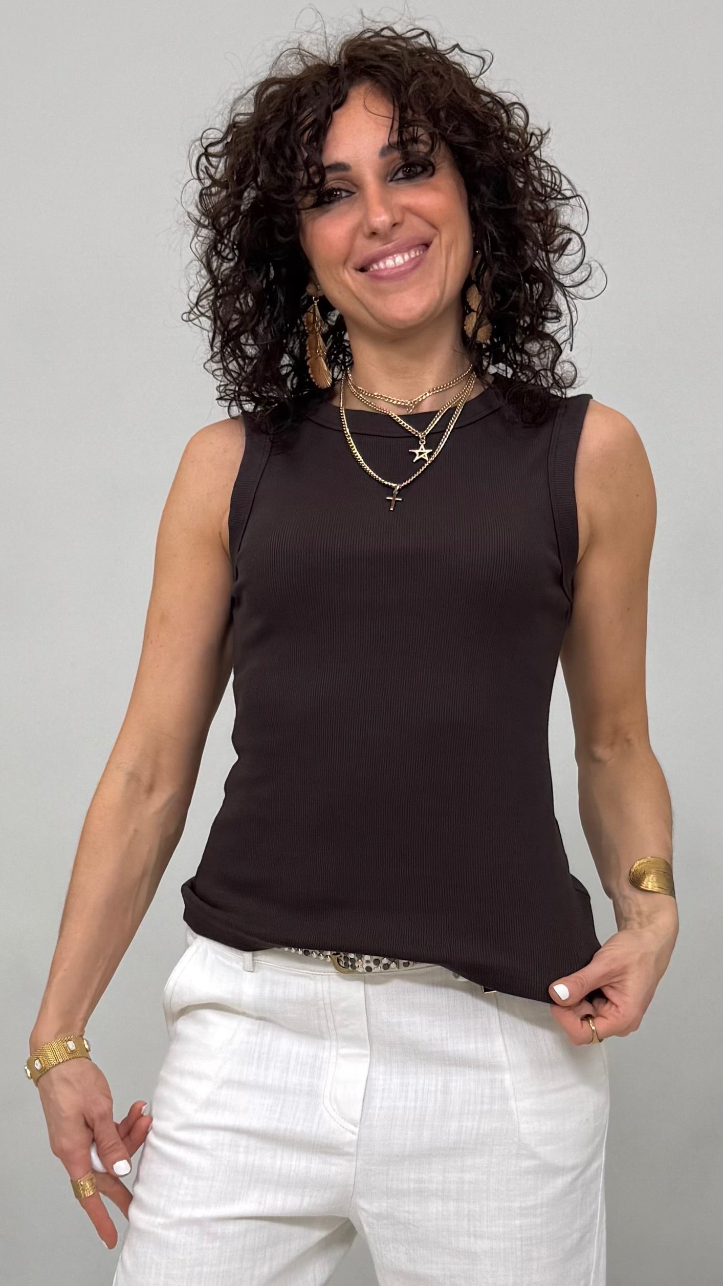 CANOTTA SPALLA LARGA IN COSTINA IN COTONE ELASTICO