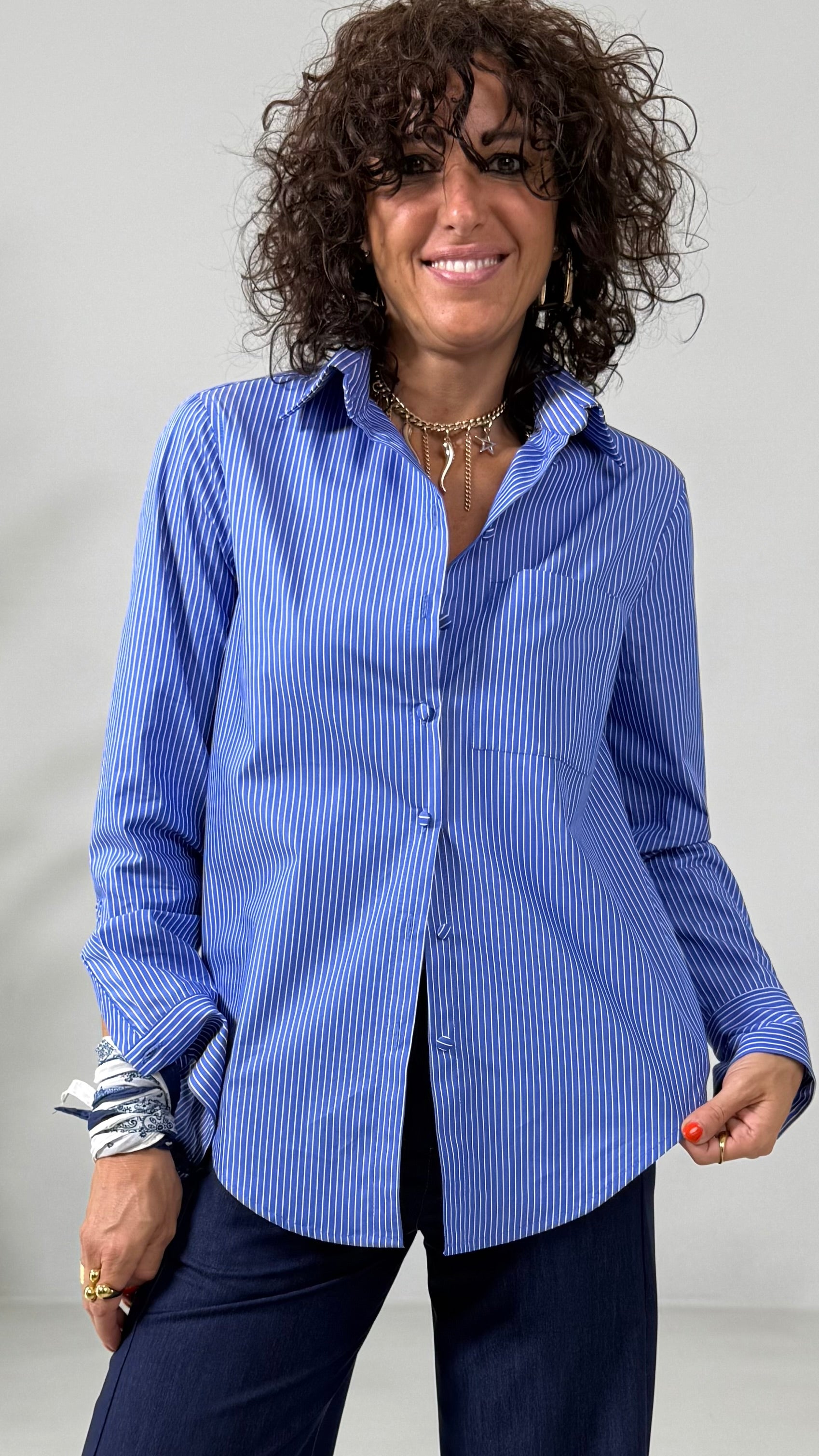 CAMICIA A RIGHE IN POPELINE DI COTONE LINEA A UOMO