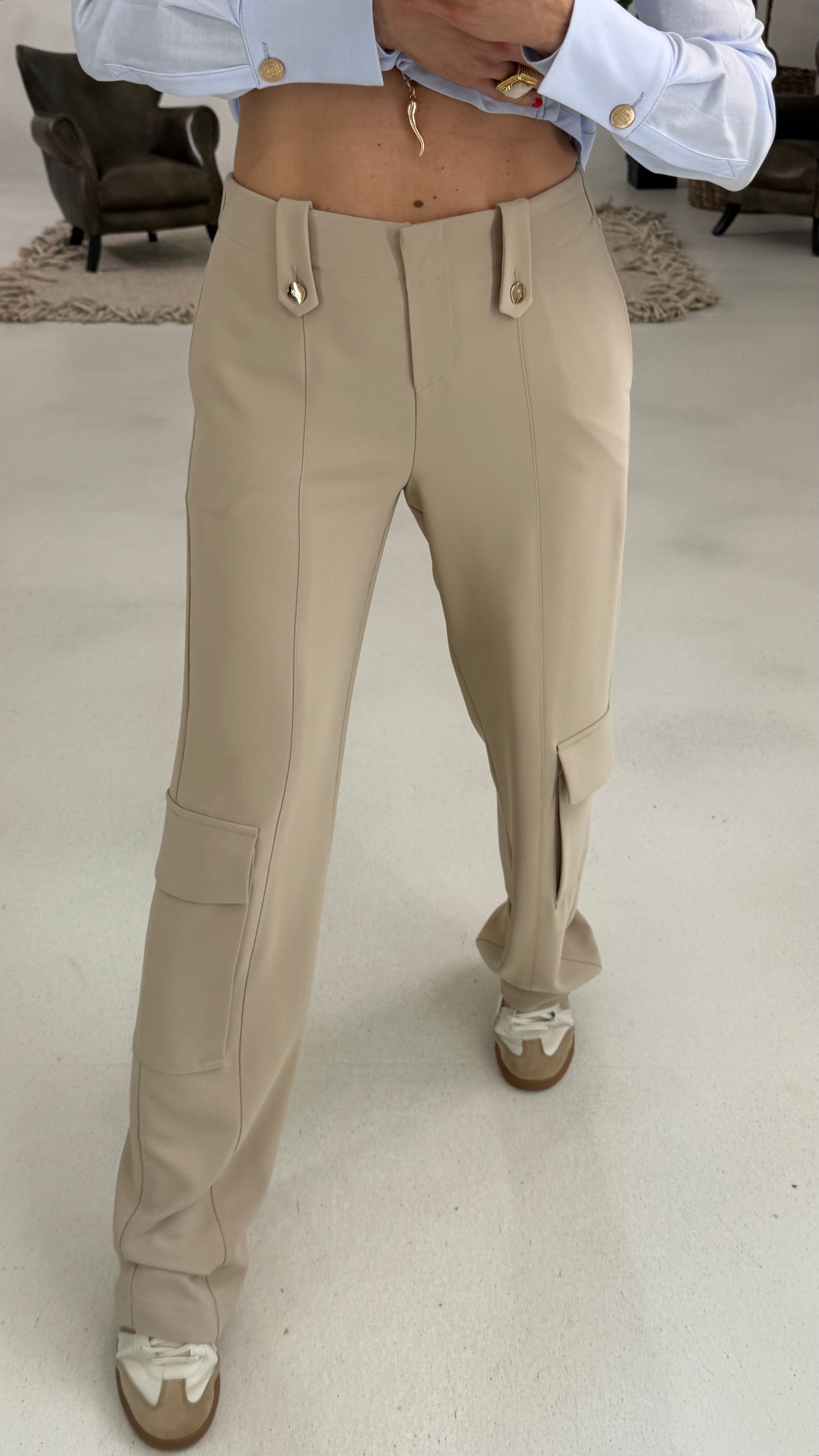 807 P25 BEIGE PALAZZO CARGO IN CADY
