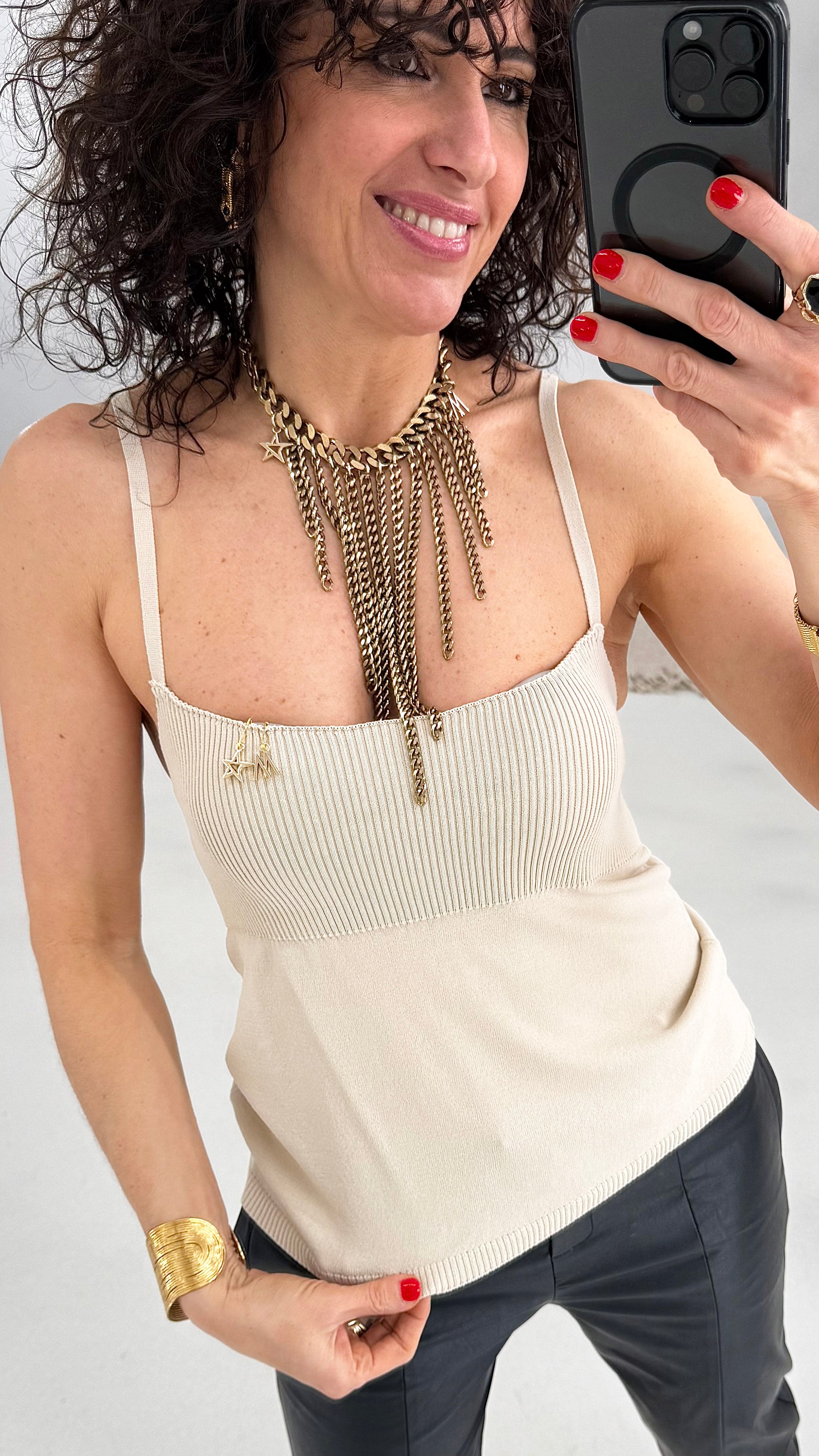 108 P25 BEIGE TOP BUSTINO LINEA SVASATA IN VISCOSA ELASTICA