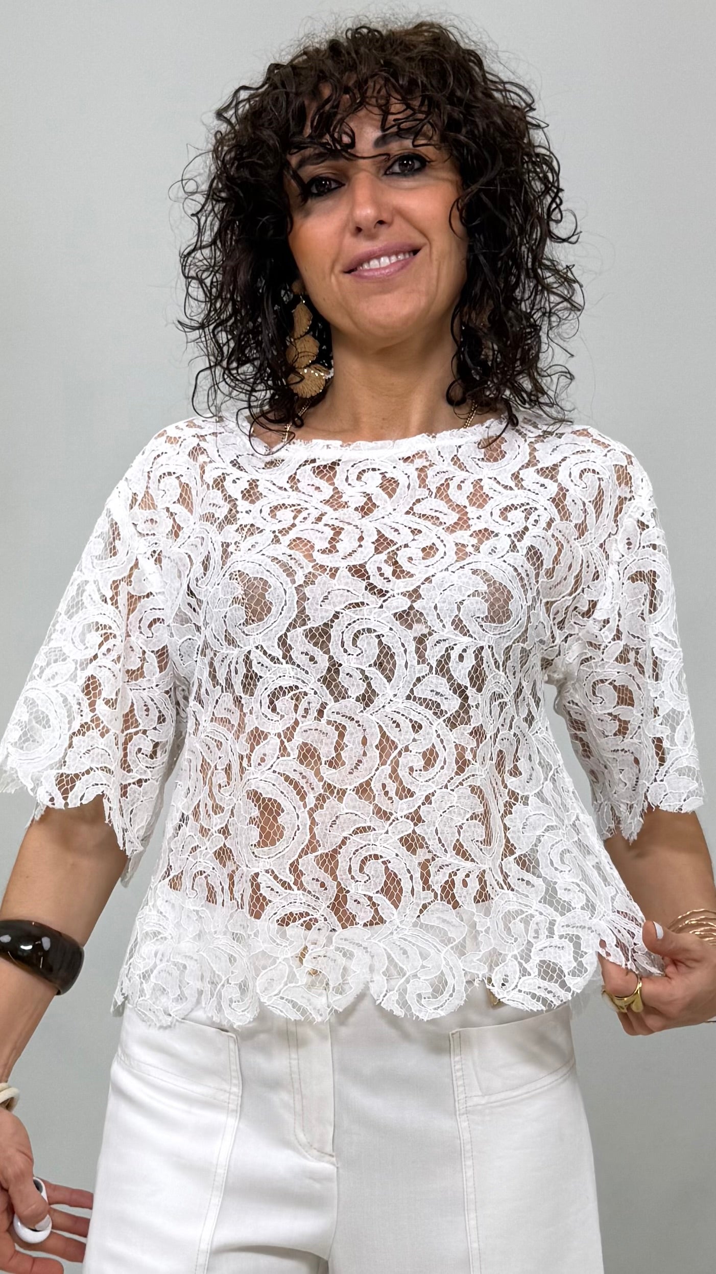 BLUSA LINEA SLIM IN PIZZO SMERLATO