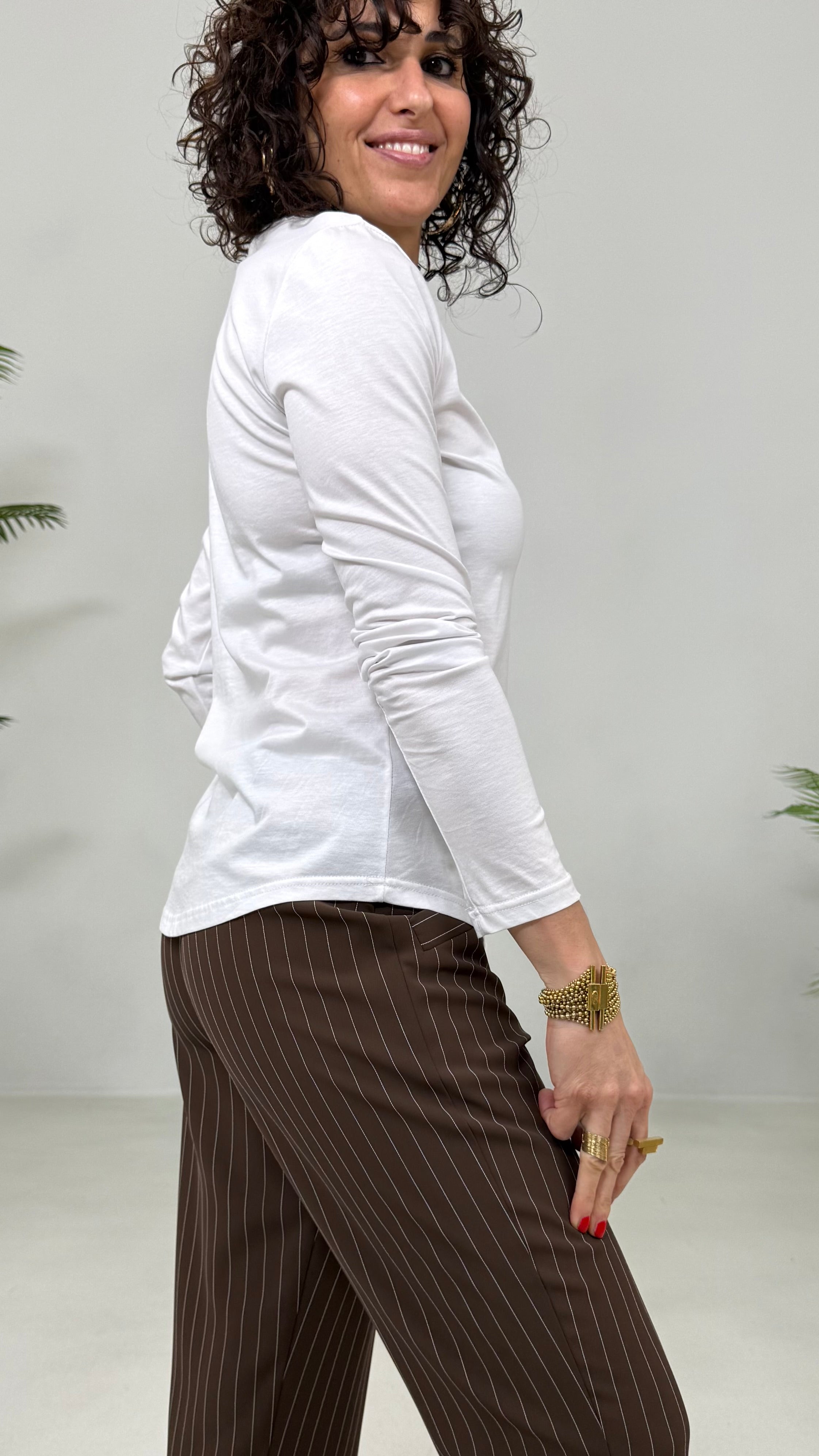 T-SHIRT BASIC MANICA LUNGA IN JERSEY DI COTONE MODAL