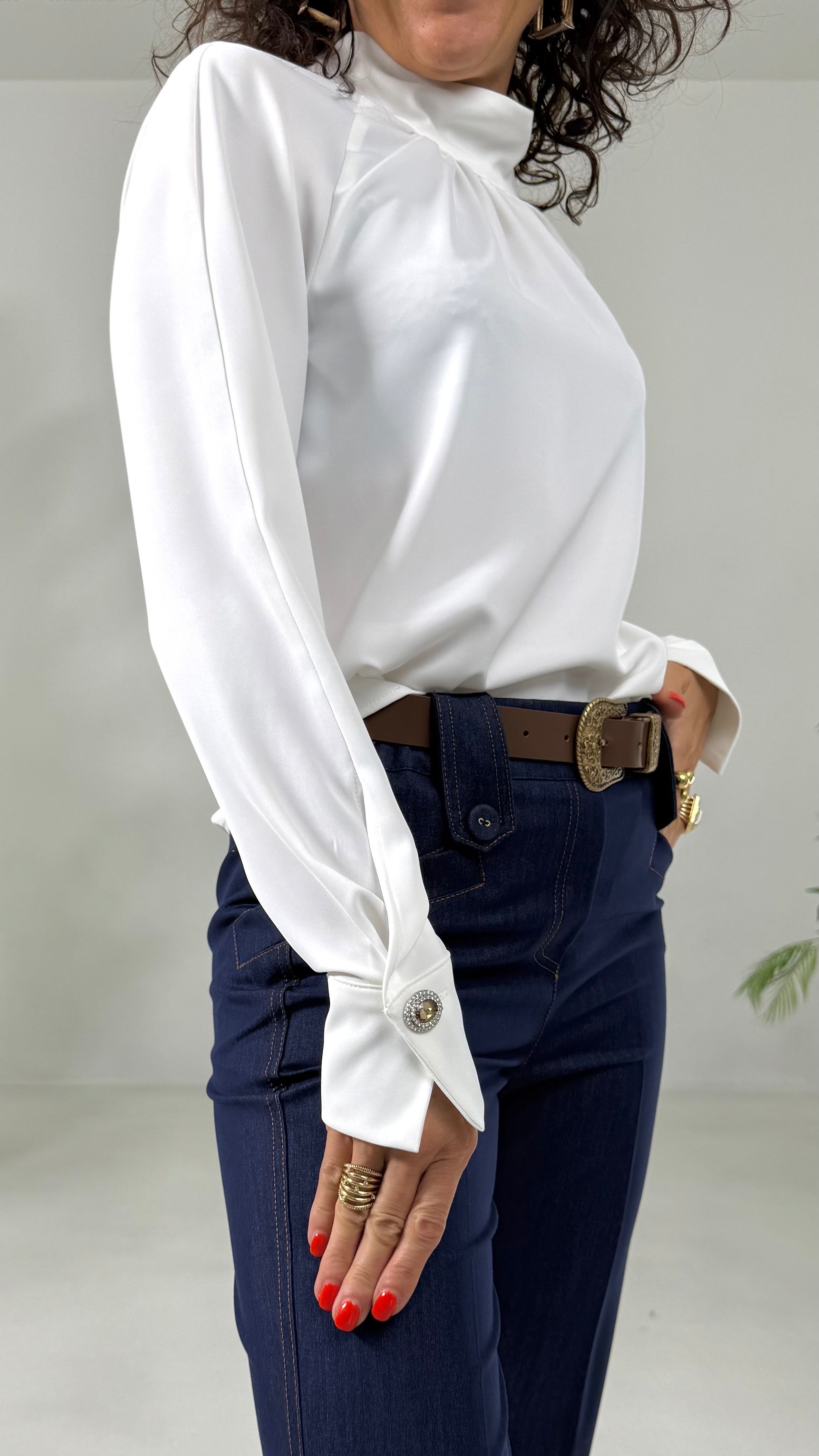 CAMICIA IN CADY FLUIDO COLLO ALTO CON ARRICCIO