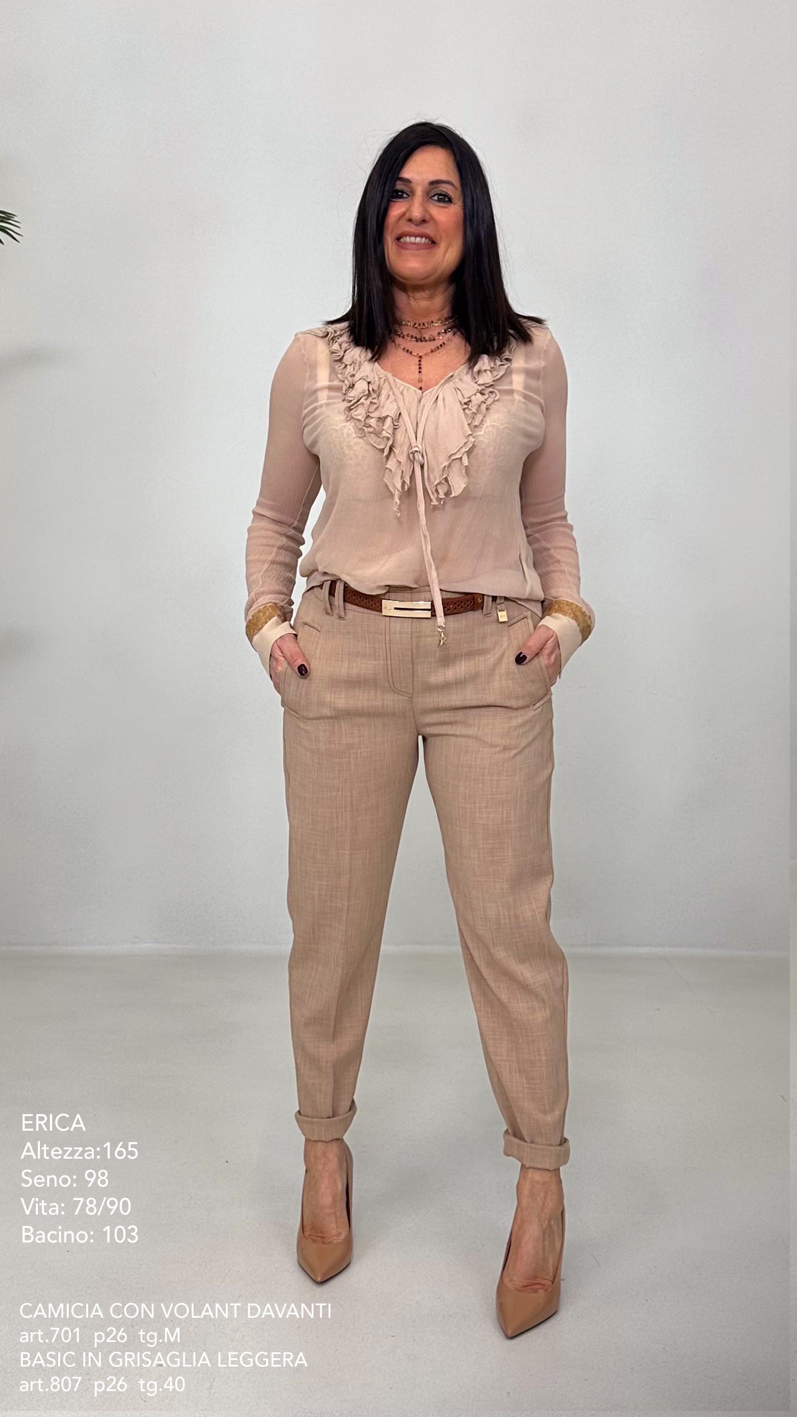 CAMICIA CON VOLANT DAVANTI IN CREPONNE VISCOSA